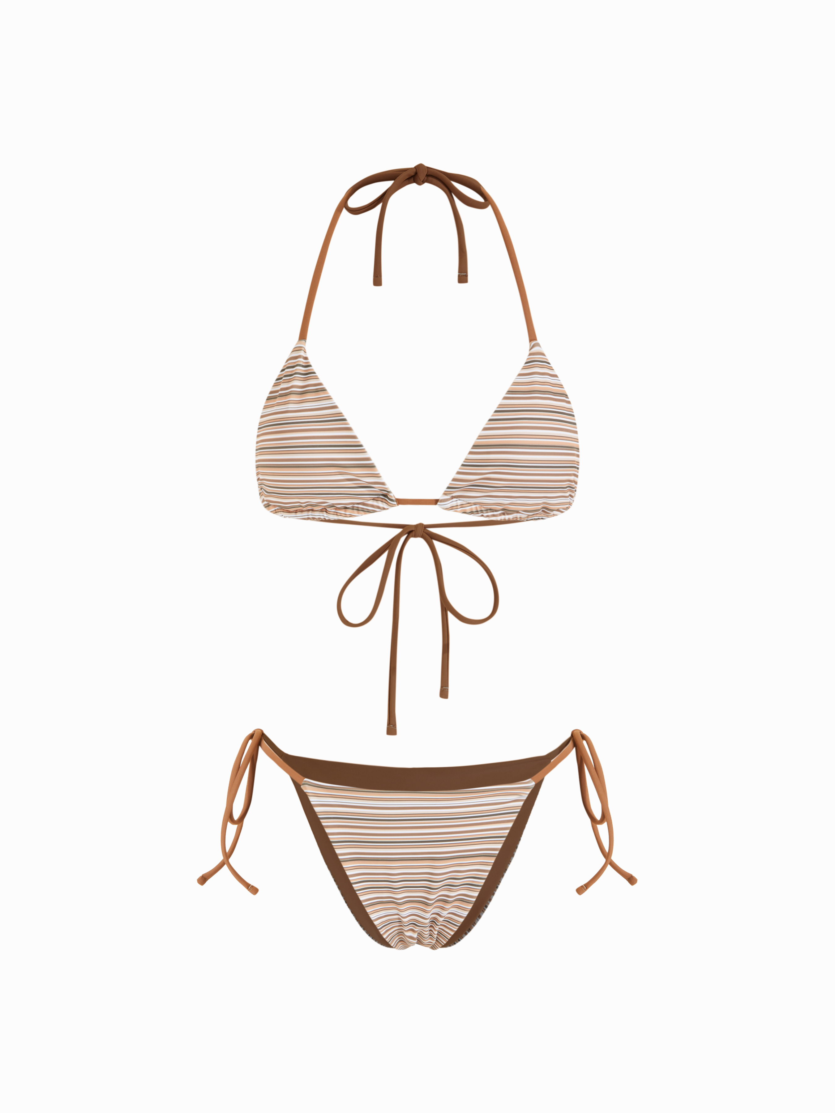 High Stretch Striped Halter Neck Tie Side Triangle Bikini Set
