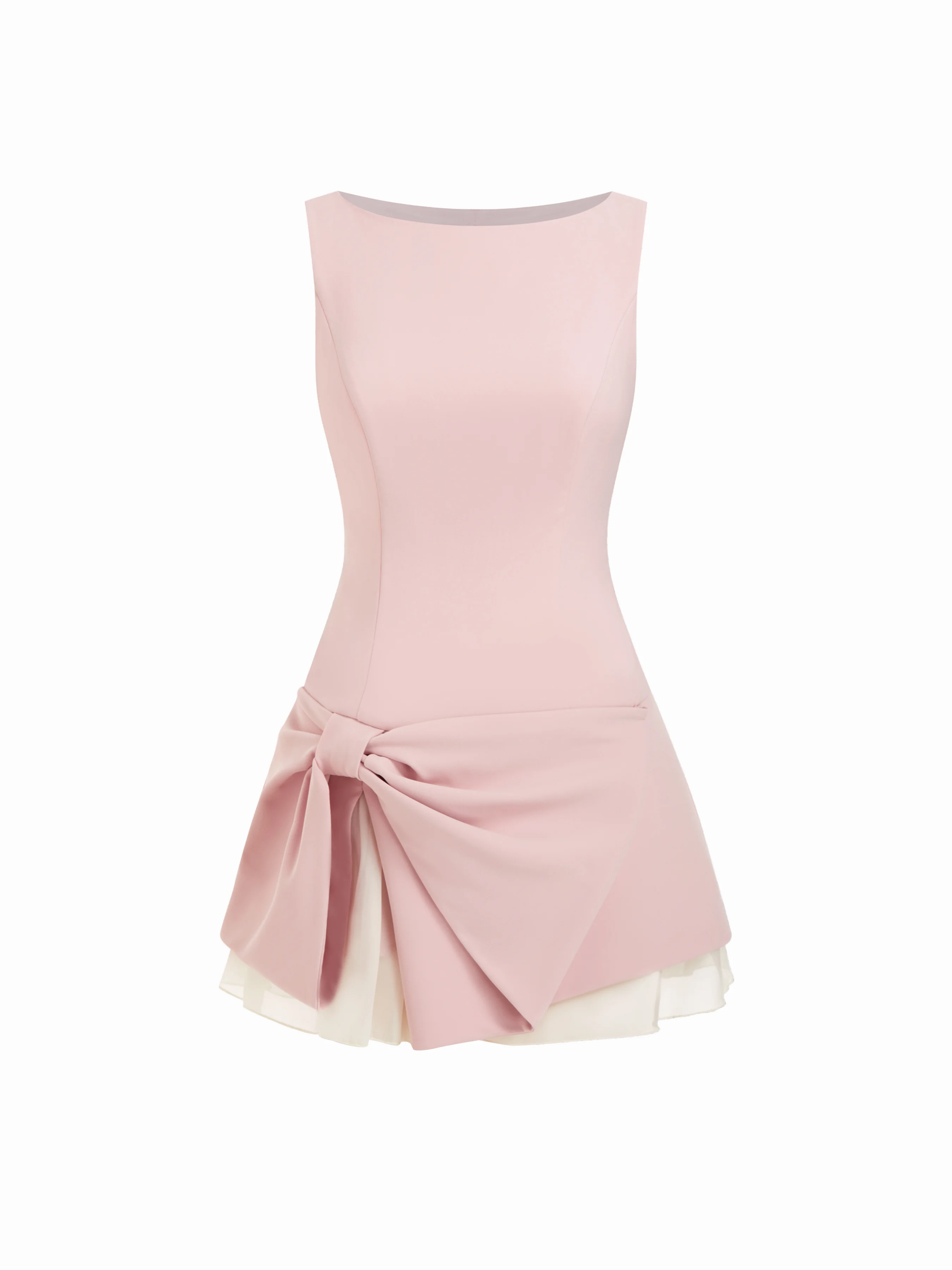 Bowknot Asymmetrical Hem Sleeveless Mini Dress