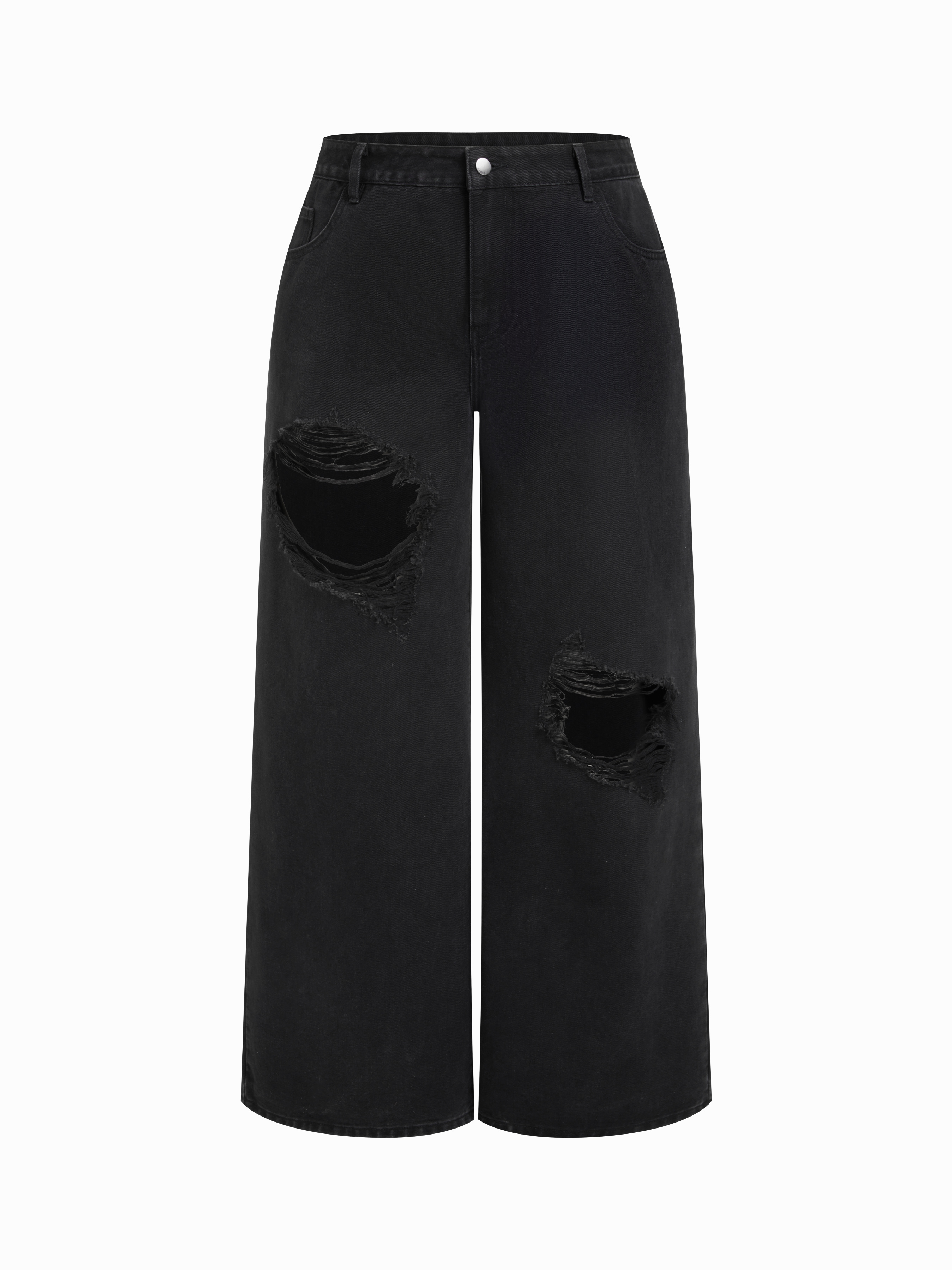 Cider Denim Low Rise Cut Out Ripped Wide Leg Jeans Curve & Plus