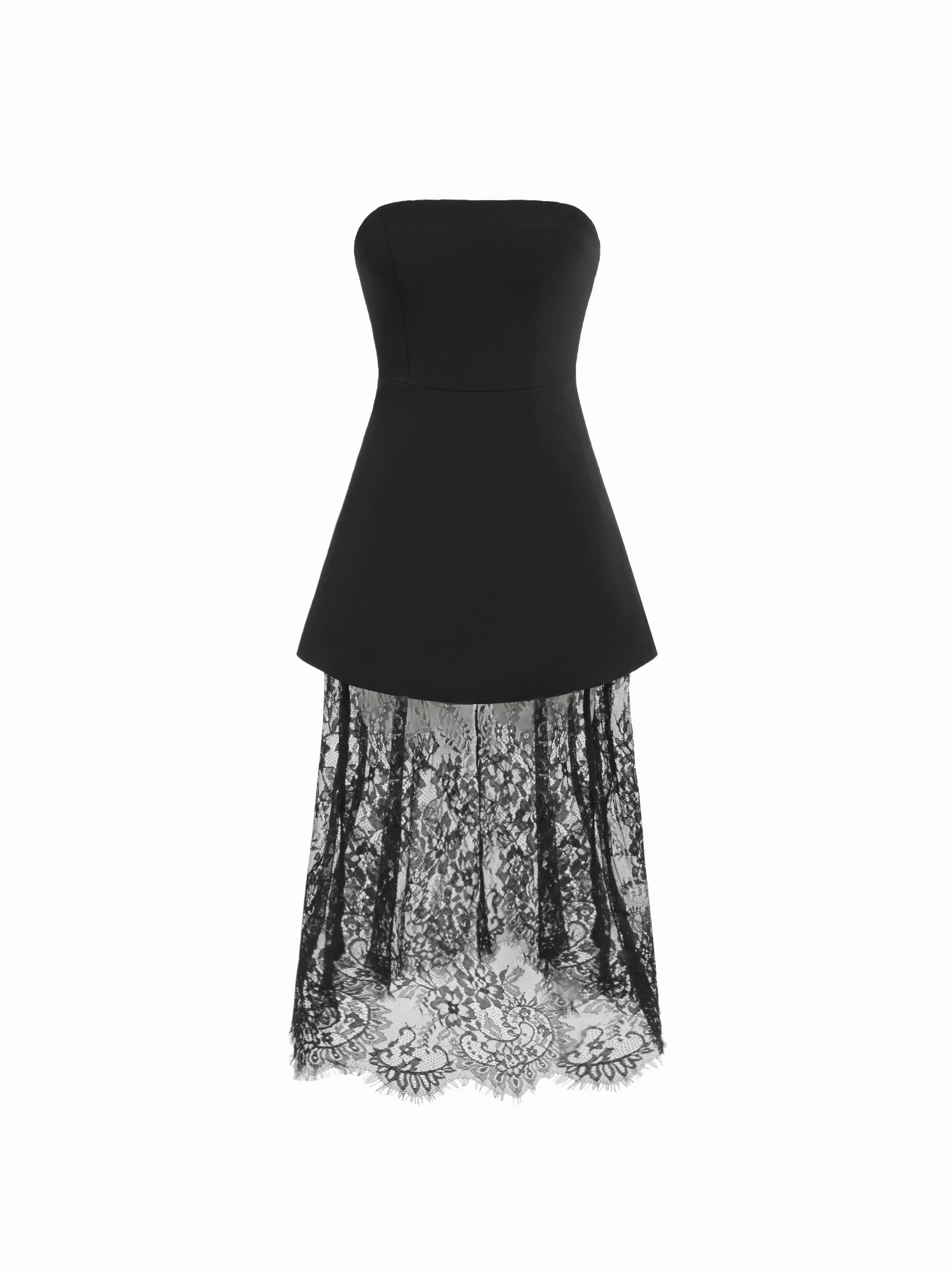 Strapless Lace Panel A-line Maxi Dress