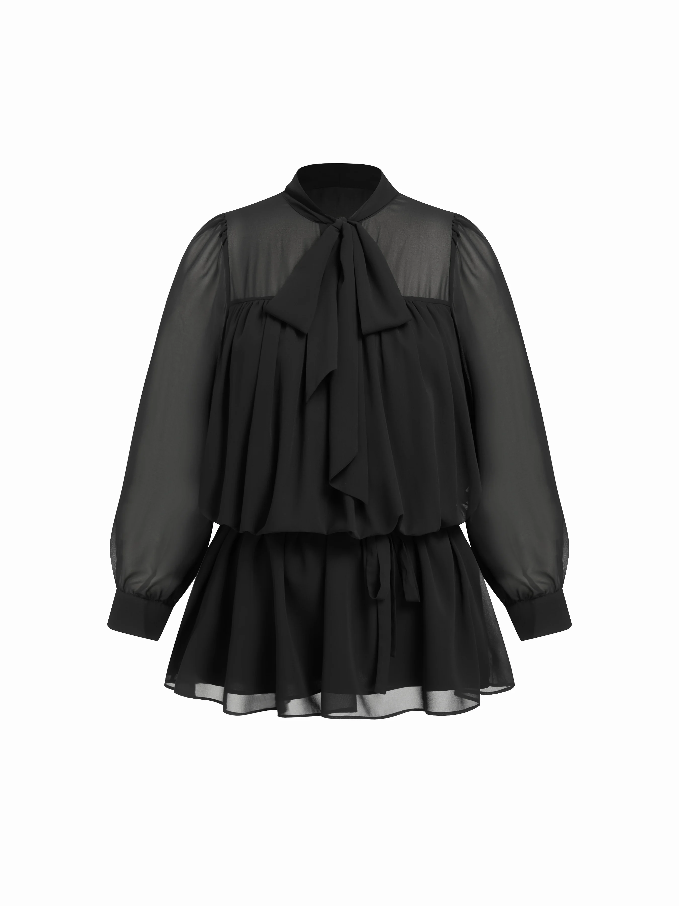 Chiffon Leopard Stand Collar Ruffled A-line Mini Dress Curve & Plus