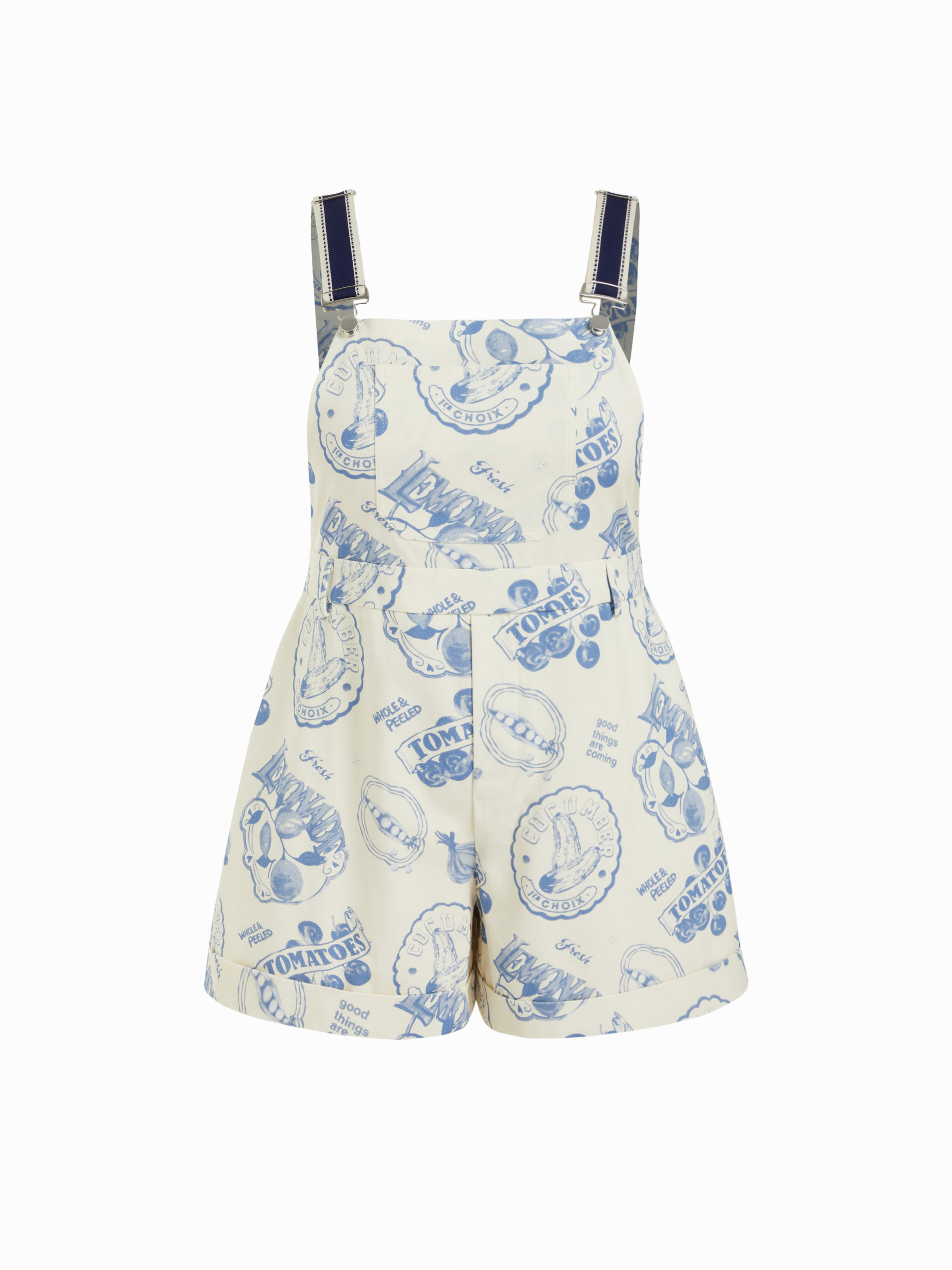 Cotton Color-Blocking Fruit Graphic Mid Rise Romper Curve & Plus