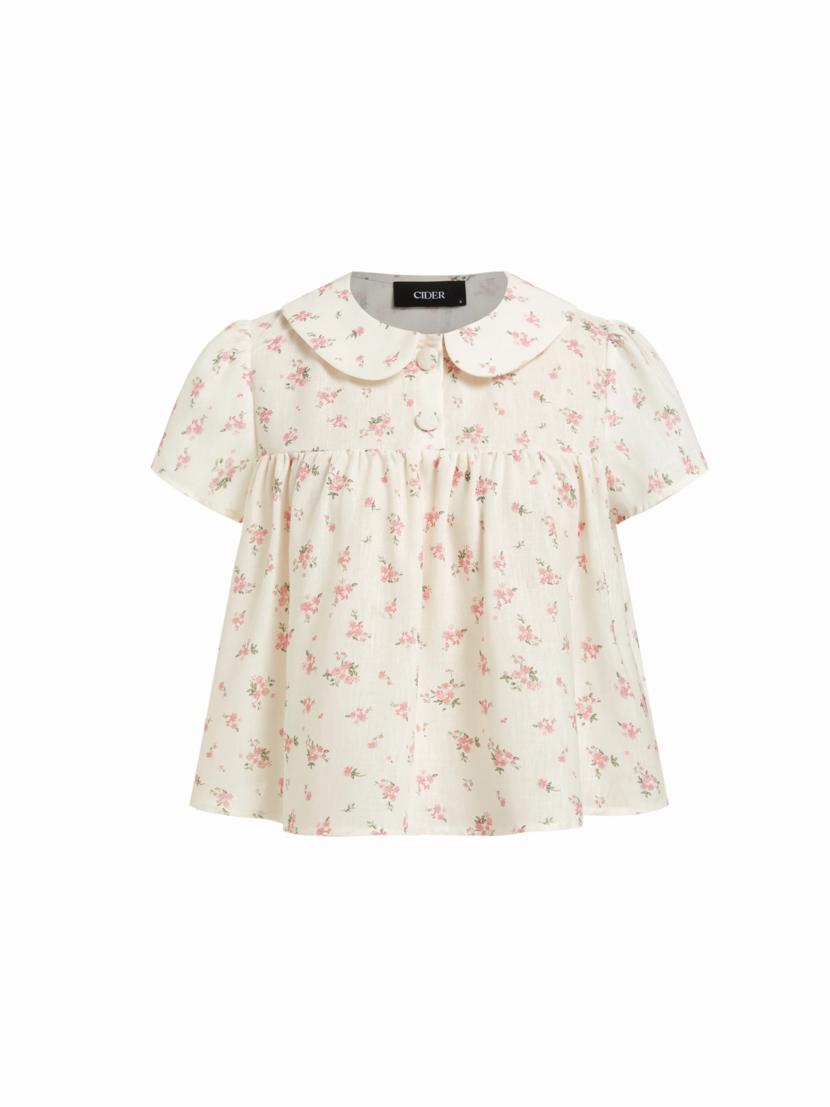 Floral Peter Pan Collar Short Sleeve Blouse