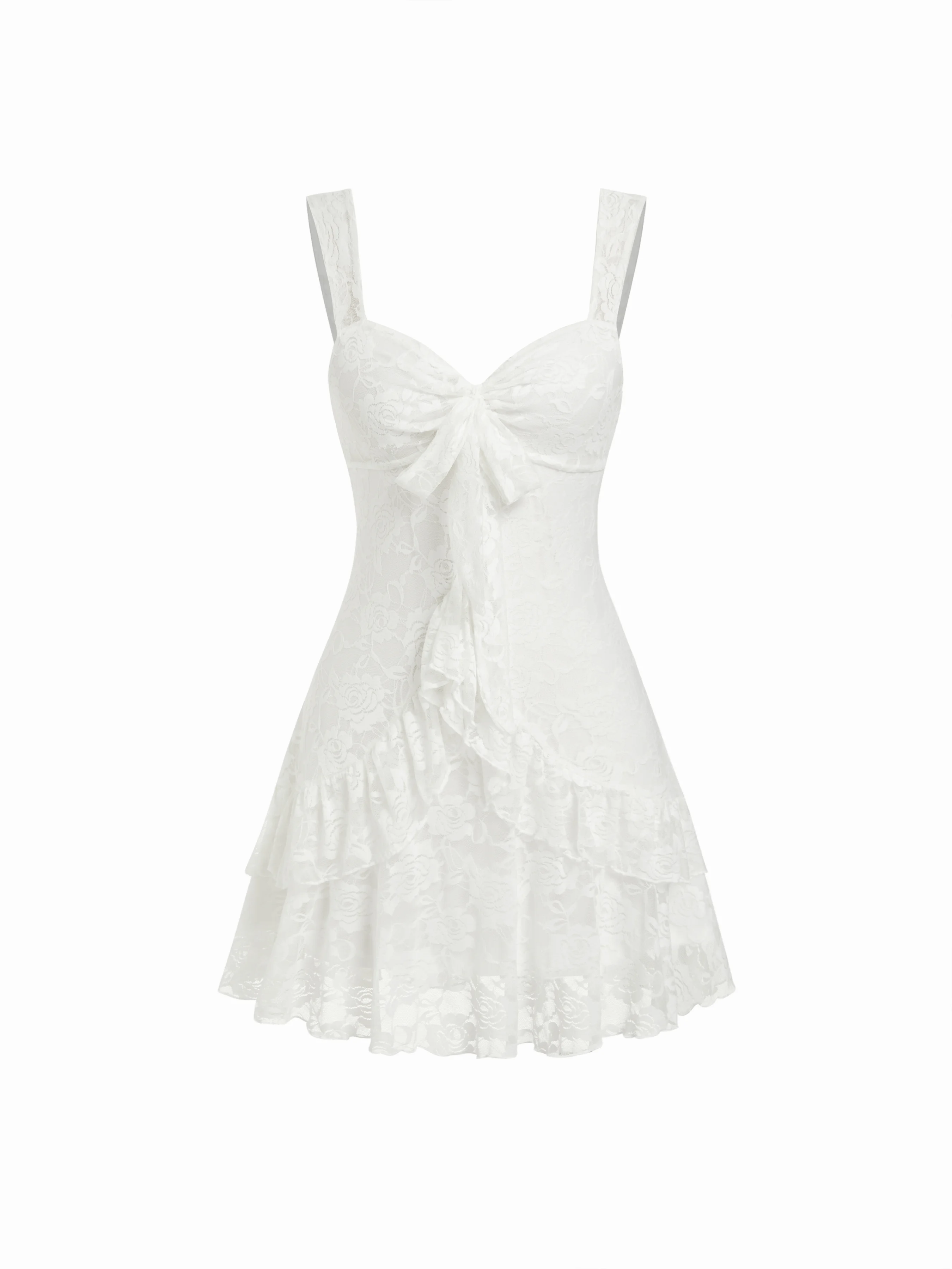 Lace Floral Sweetheart Tiered Mini Dress