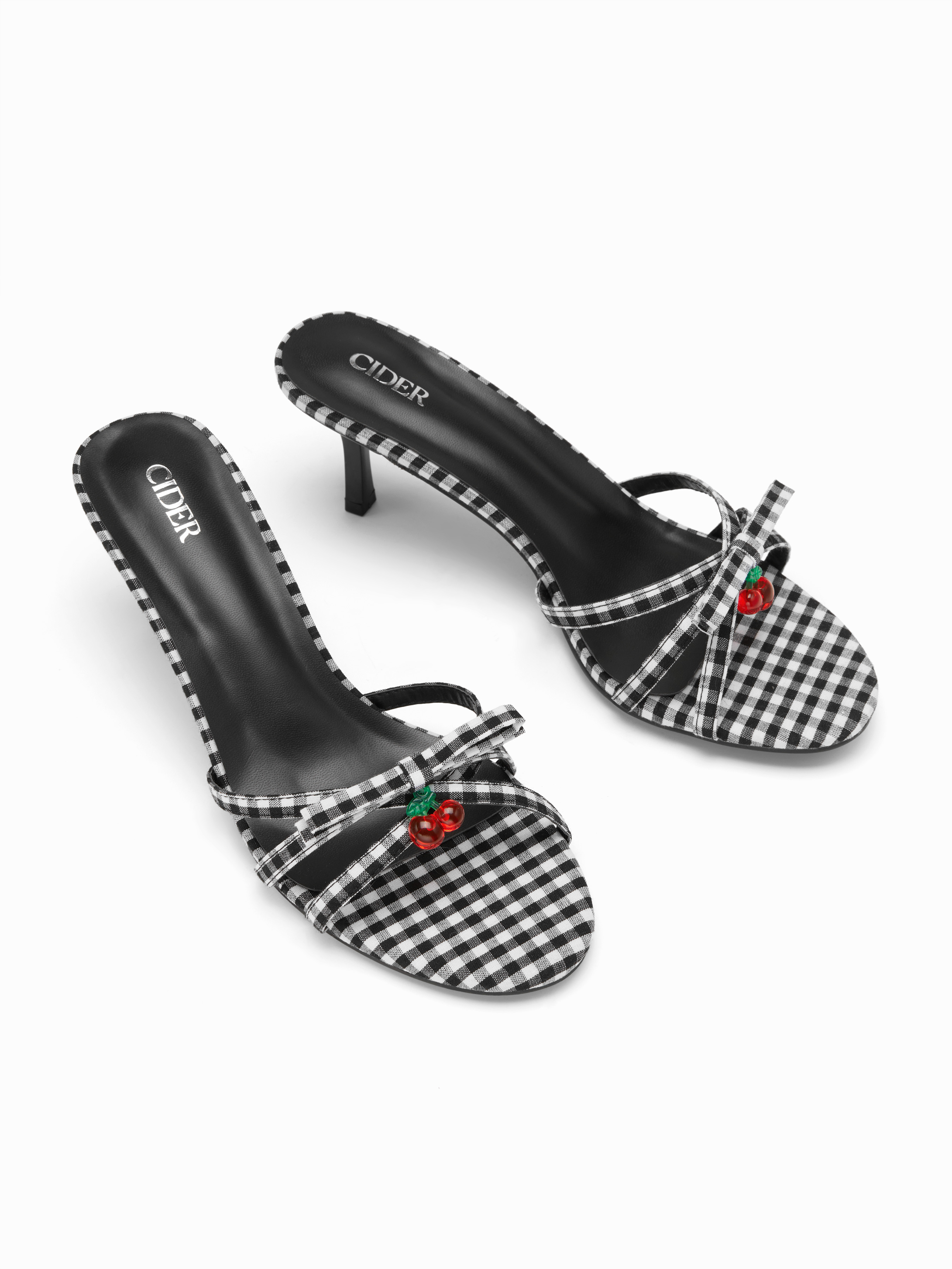 BOWKNOT & CHERRY GINGHAM KITTEN HEEL SANDALS