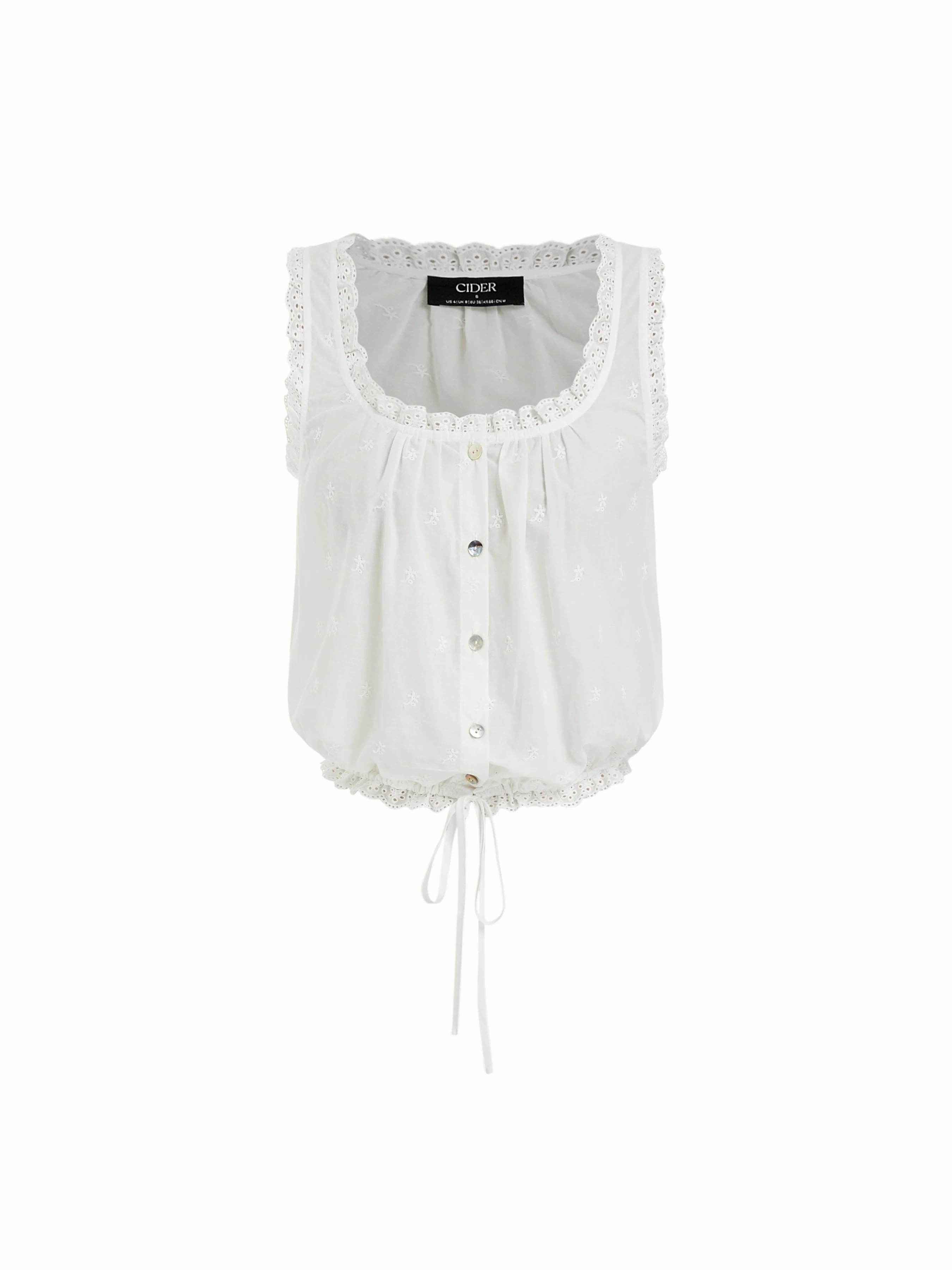 Cotton Textured Square Neck Drawstring Crop Tank Top