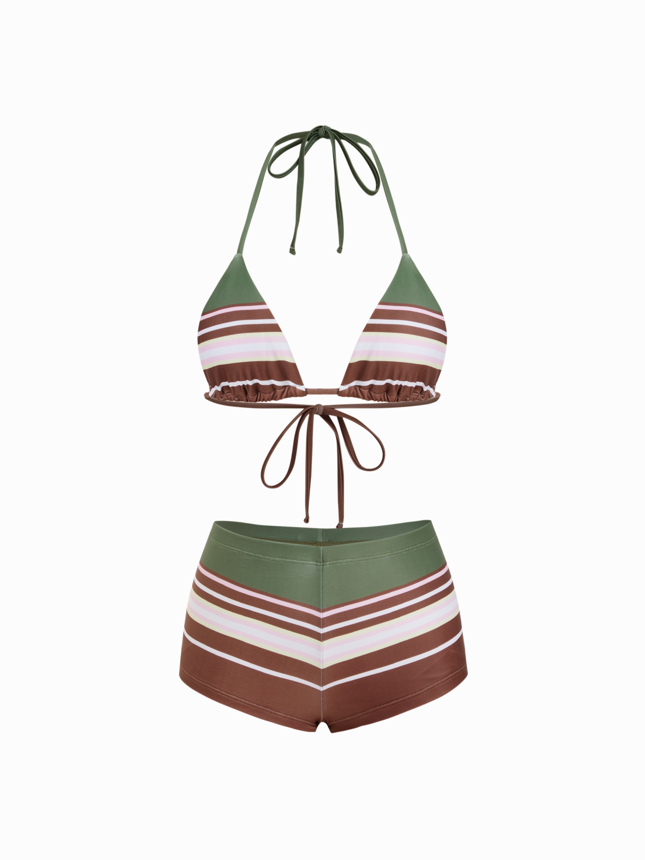 High Stretch Geometric Stripe Drawstring Triangle Bikini Set