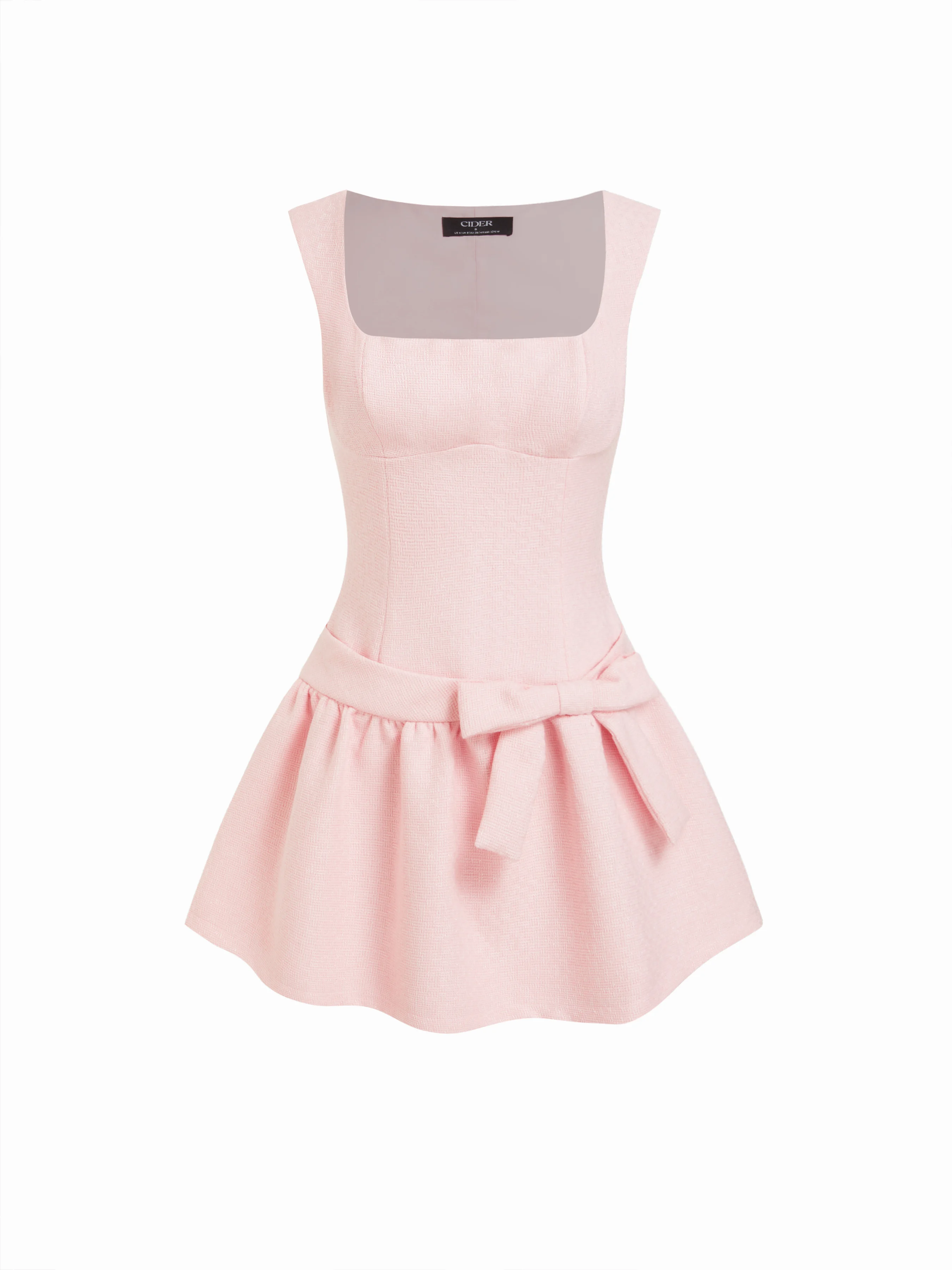 Tweed Square Neck Knotted A-line Mini Dress