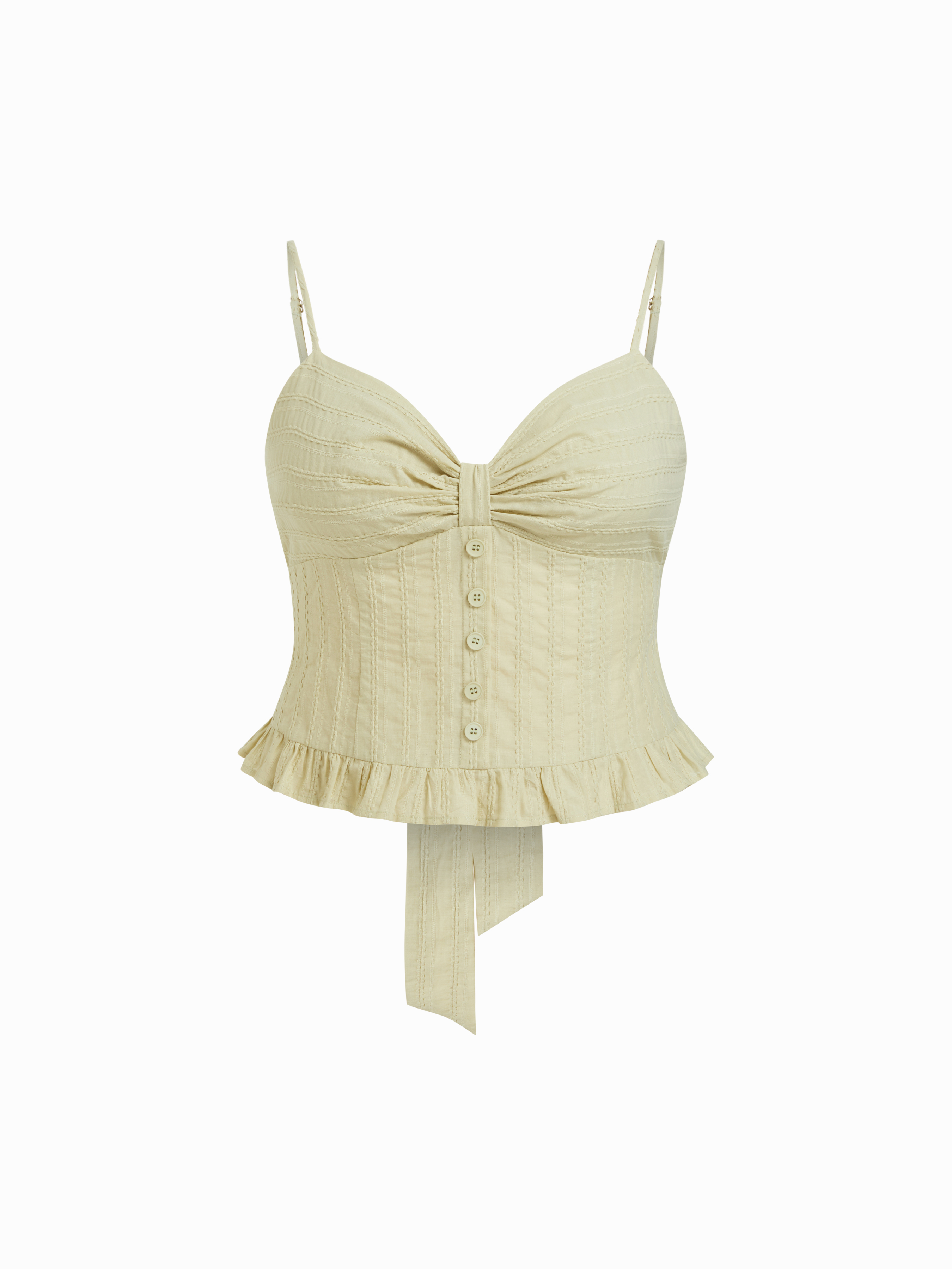 Cotton-blend Textured Sweetheart Bowknot Ruffle Hem Cami Top Curve & Plus
