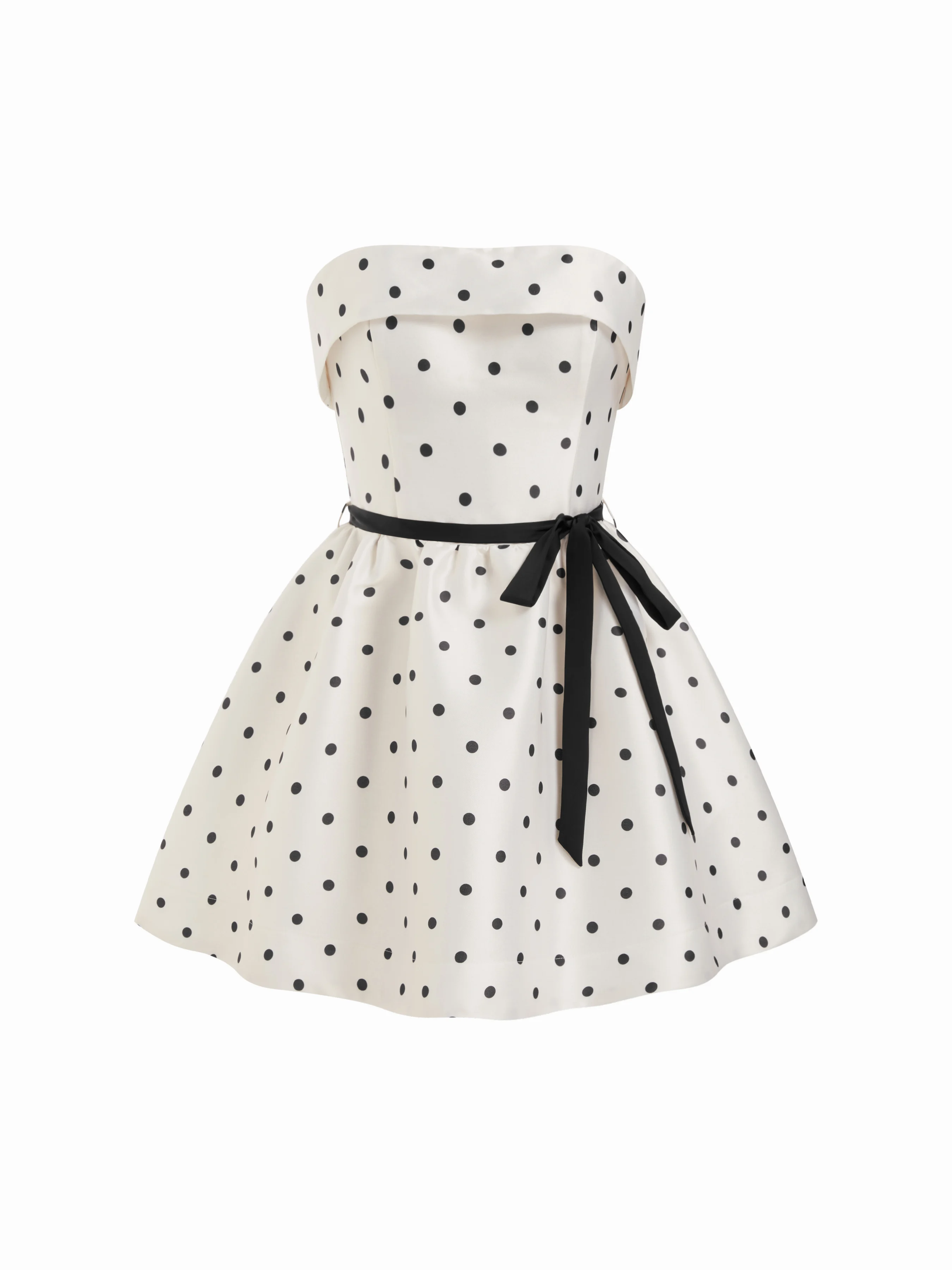 Sculptural Colorblock Polka Dot Knotted Off-Shoulder Flared Mini Dress