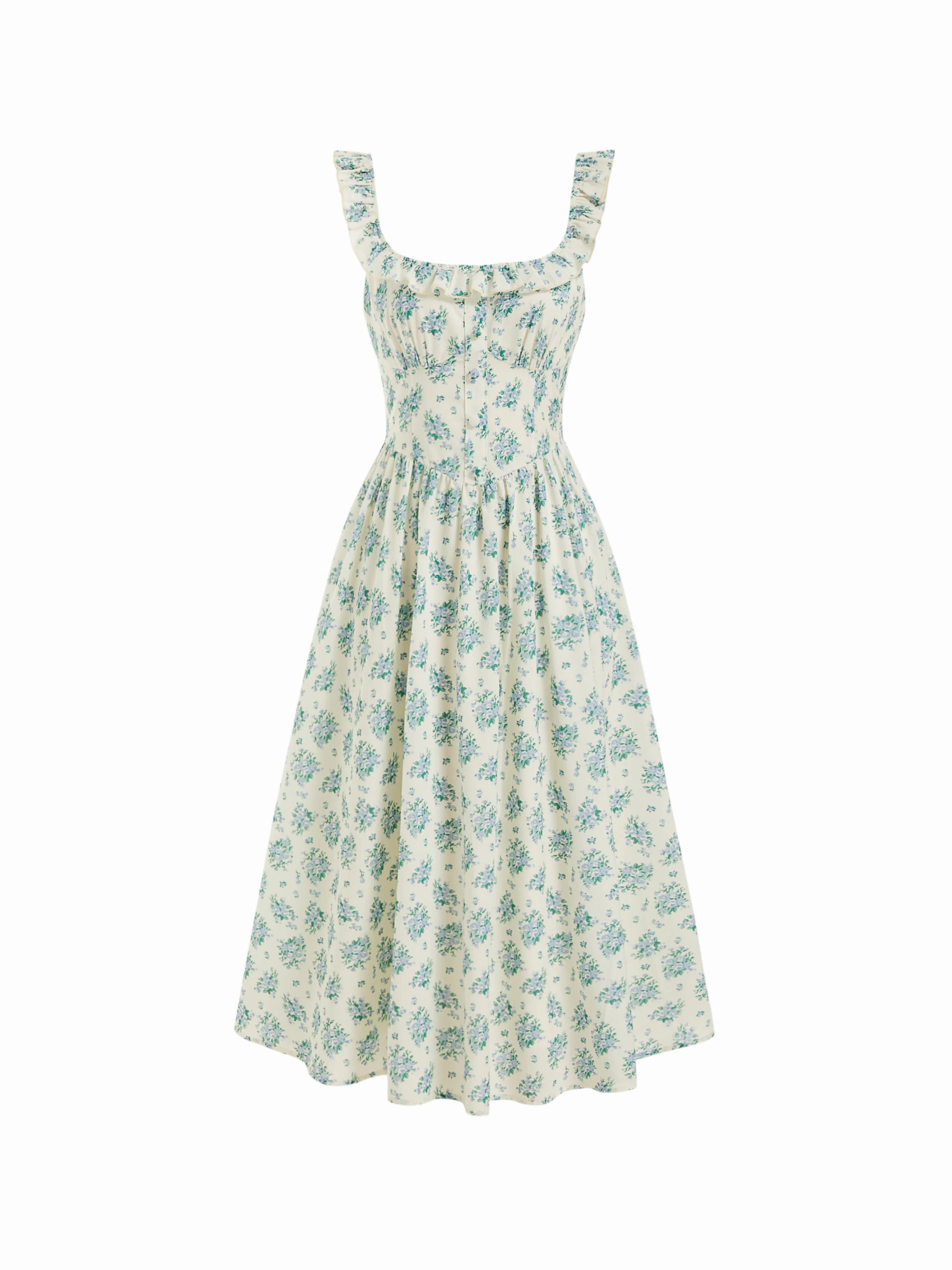 Floral Square Neck Ruffled Tie Back A-line Maxi Dress