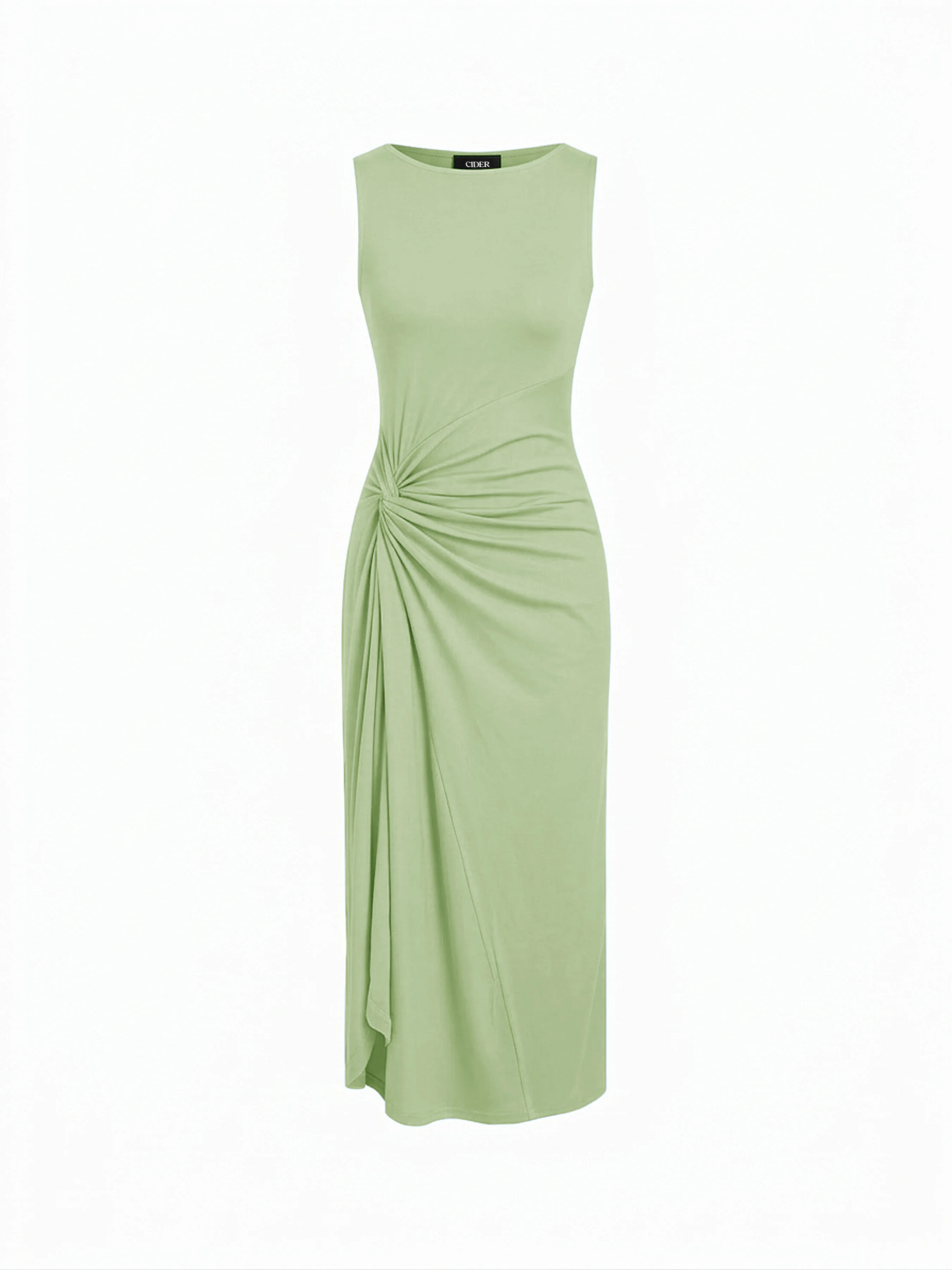 Boat Neck Side Twist Draped Mandarin Midi Dress