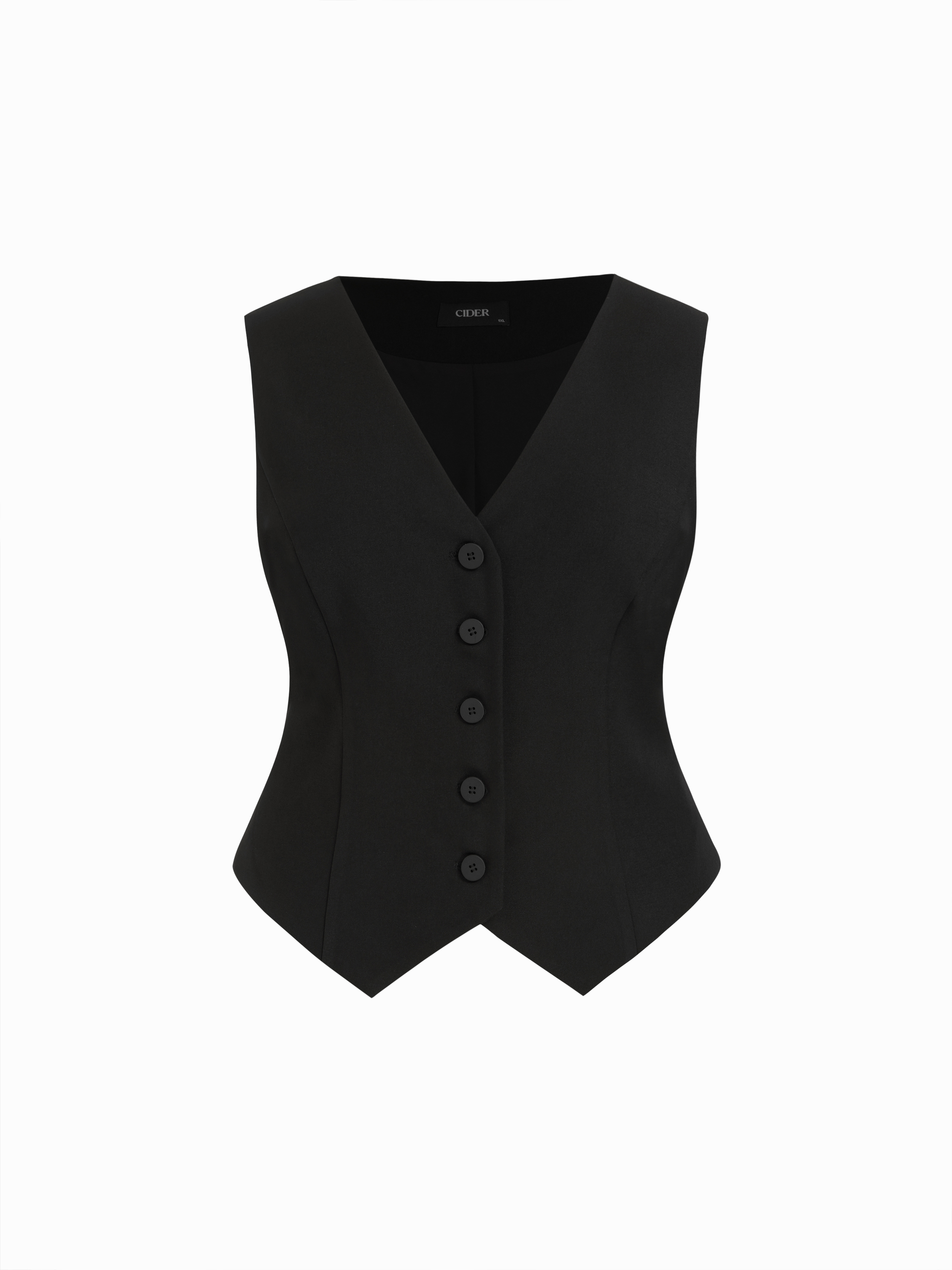 V-neck Button Front Cinched Waist Blazer Vest Curve & Plus