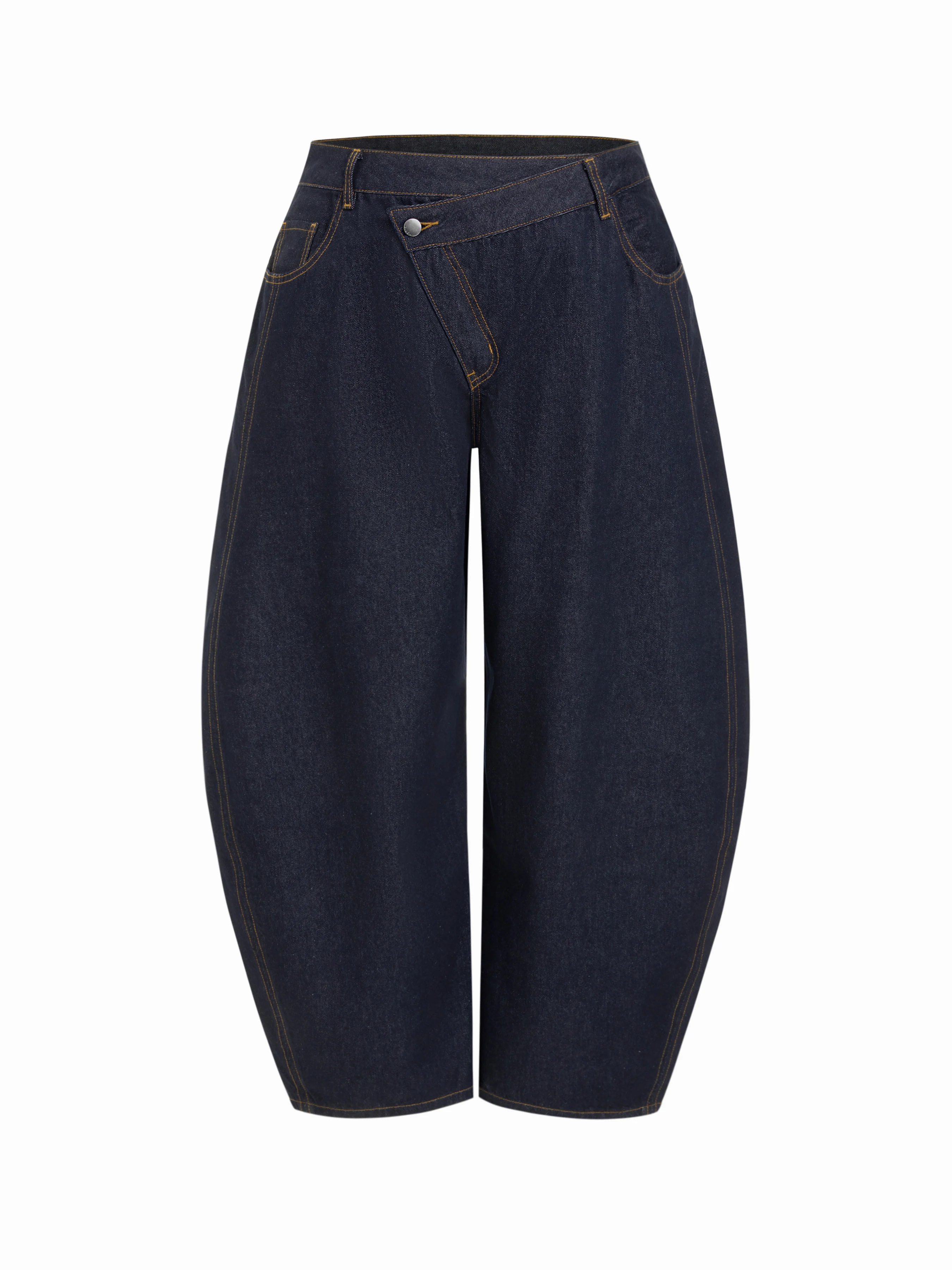 Denim Washed Mid Rise Barrel-leg Jeans Curve & Plus