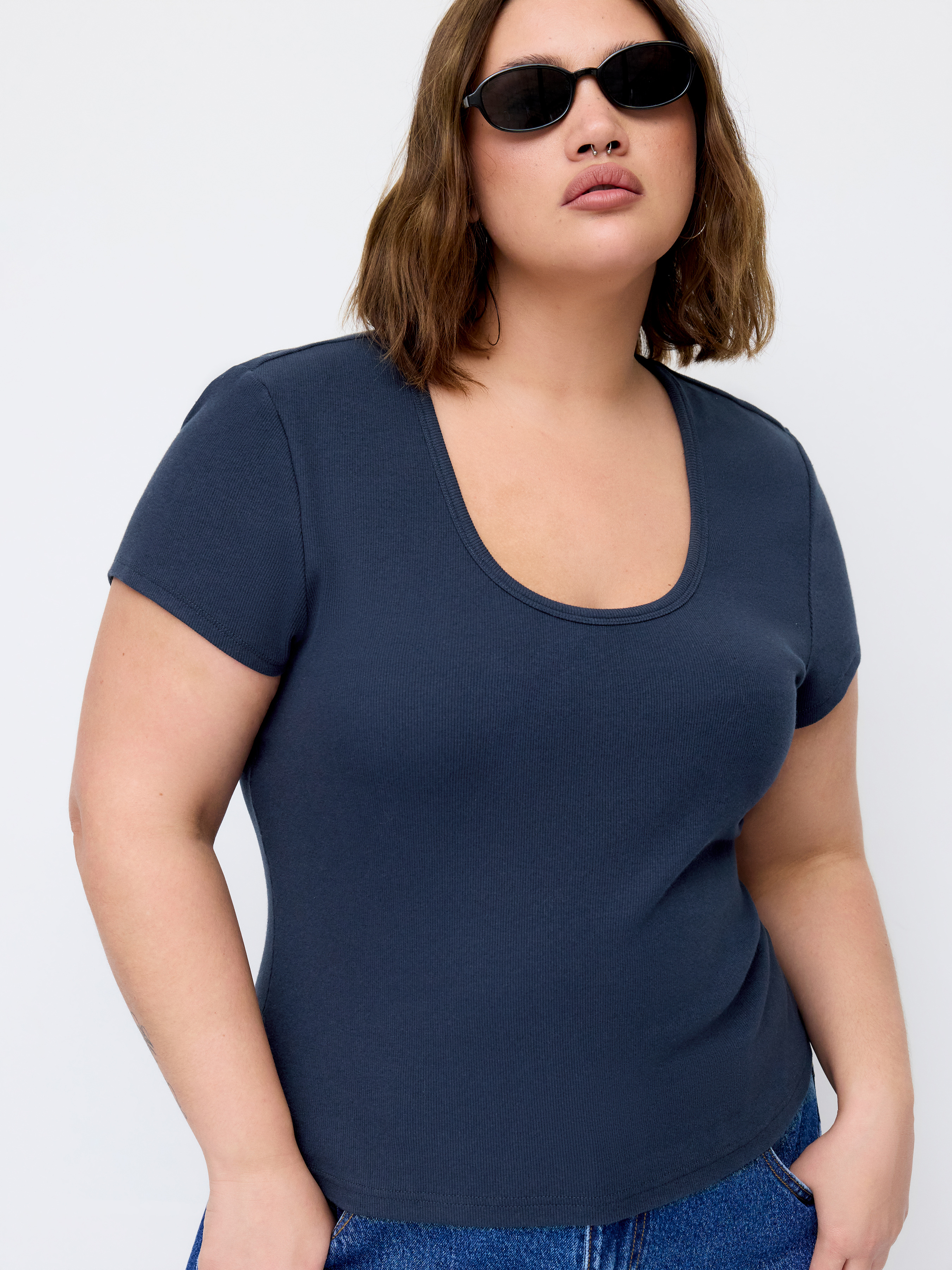 Cotton-blend Scoop Neck Short Sleeve Tee