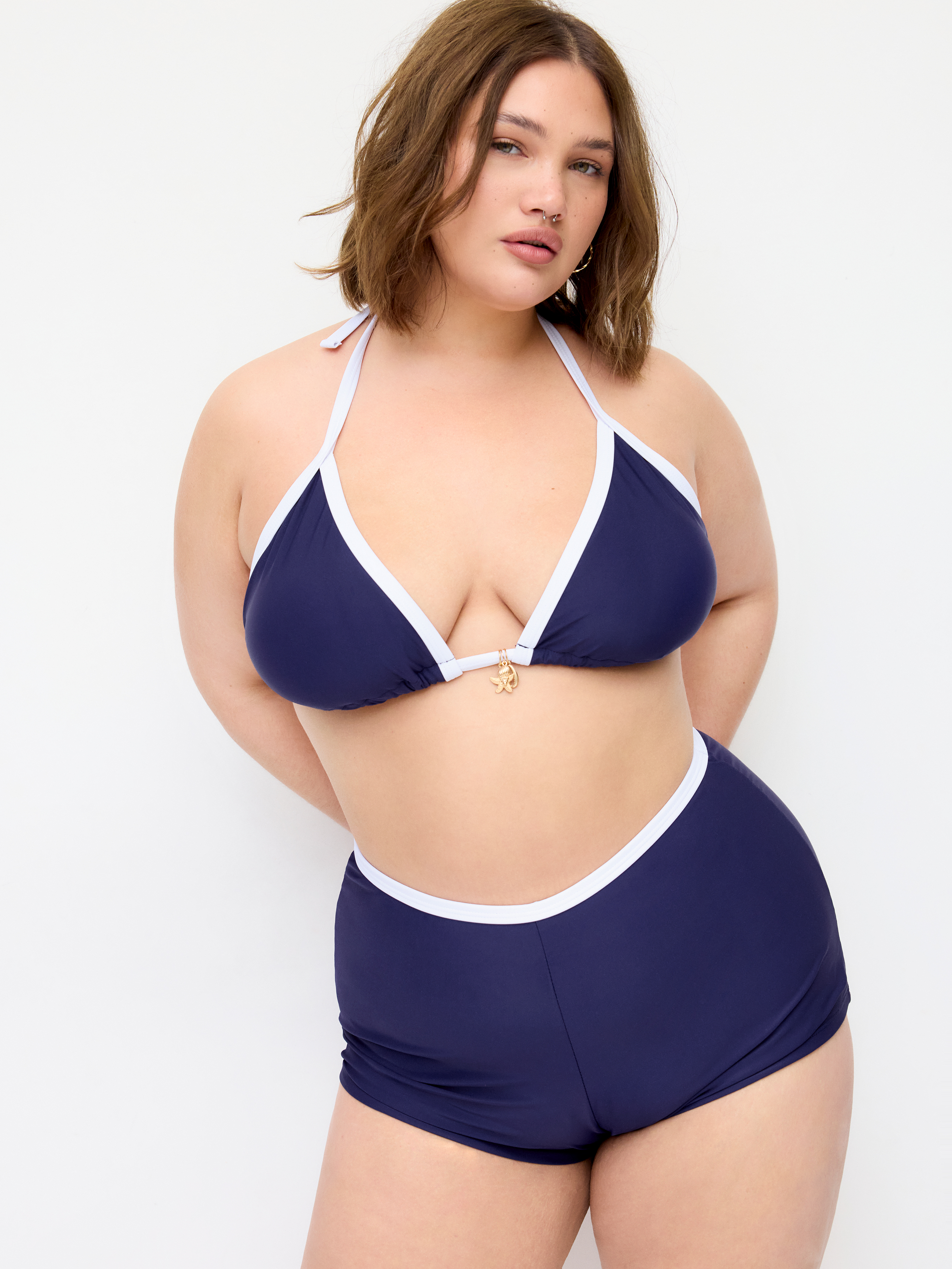 Halter Neckline Contrast Binding Starfish & Shell Charm Bikini Set Curve & Plus