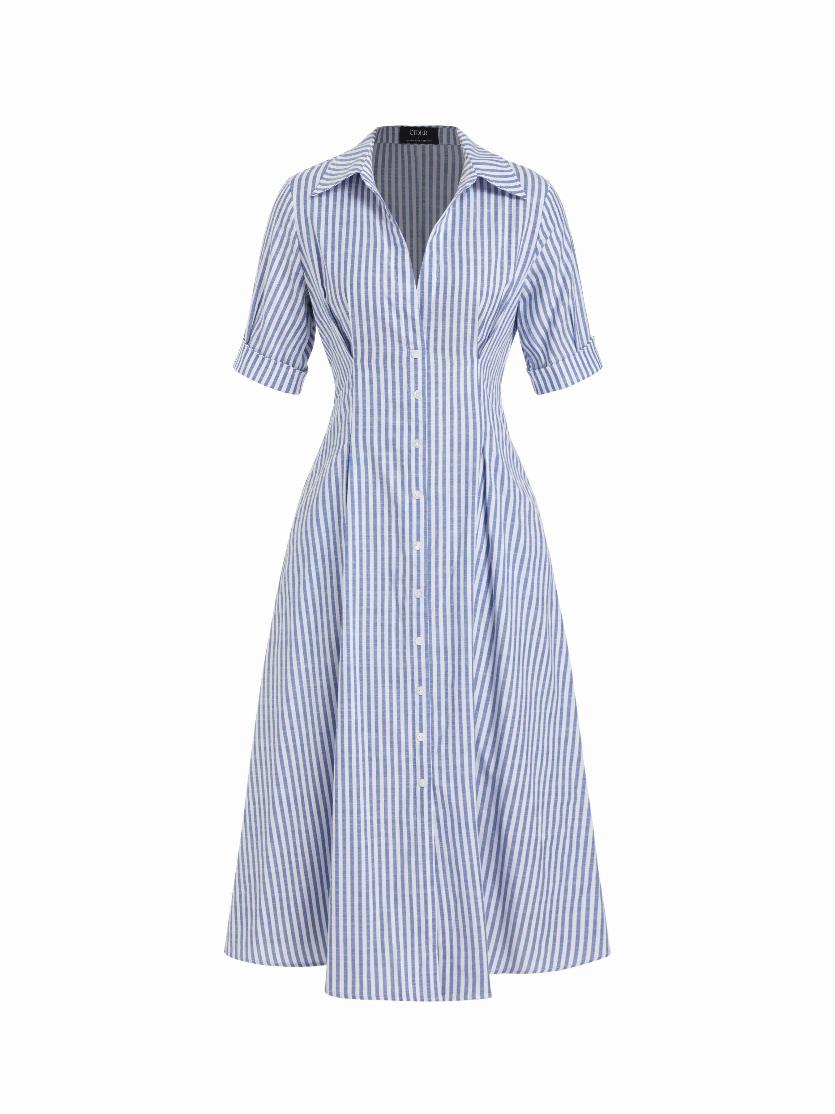 Cotton-blend Striped Mid-length Sleeve Draped Shirt Maxi Dress