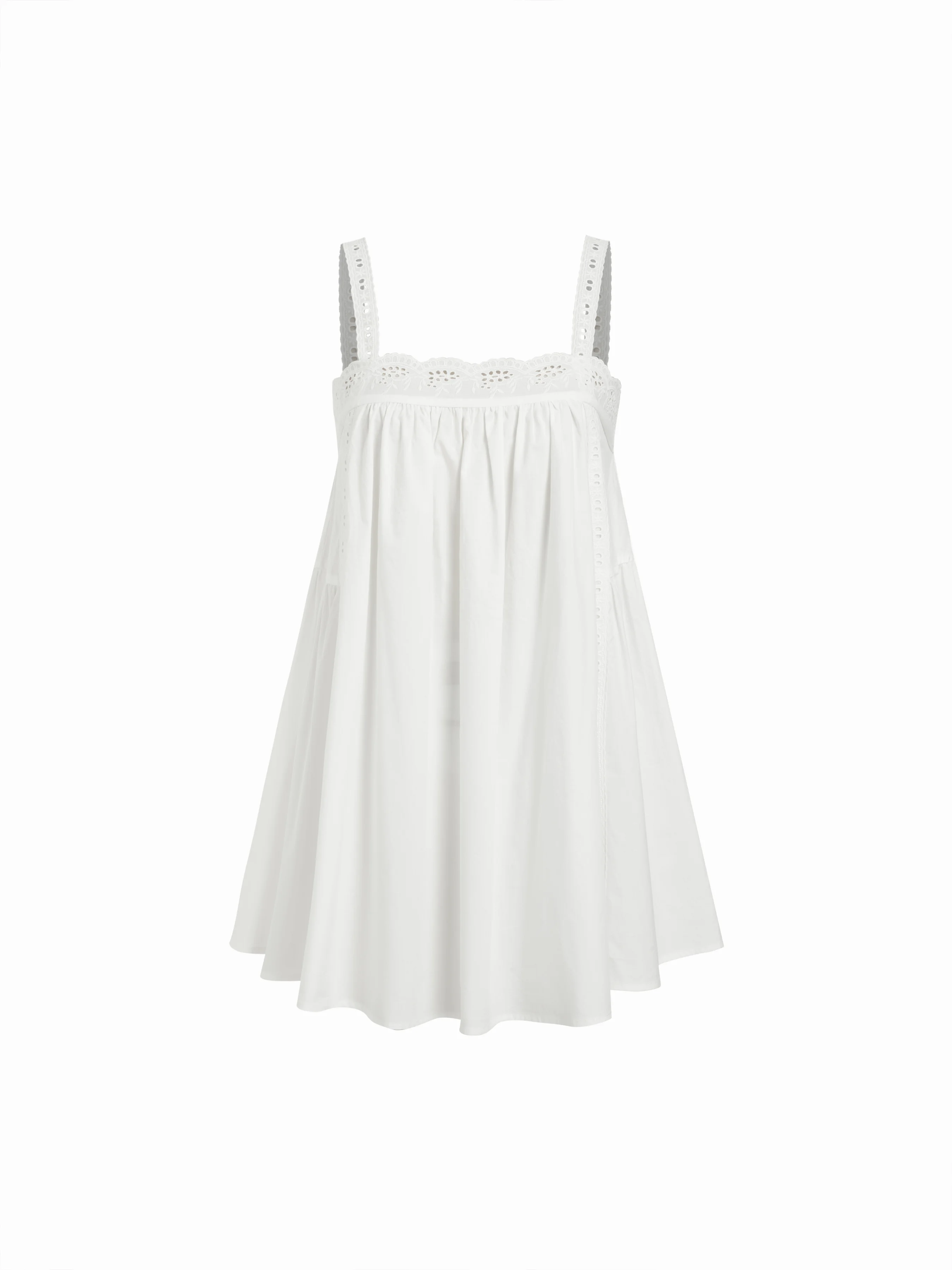 Cotton Square Neck Eyelet Smock Mini Nightdress