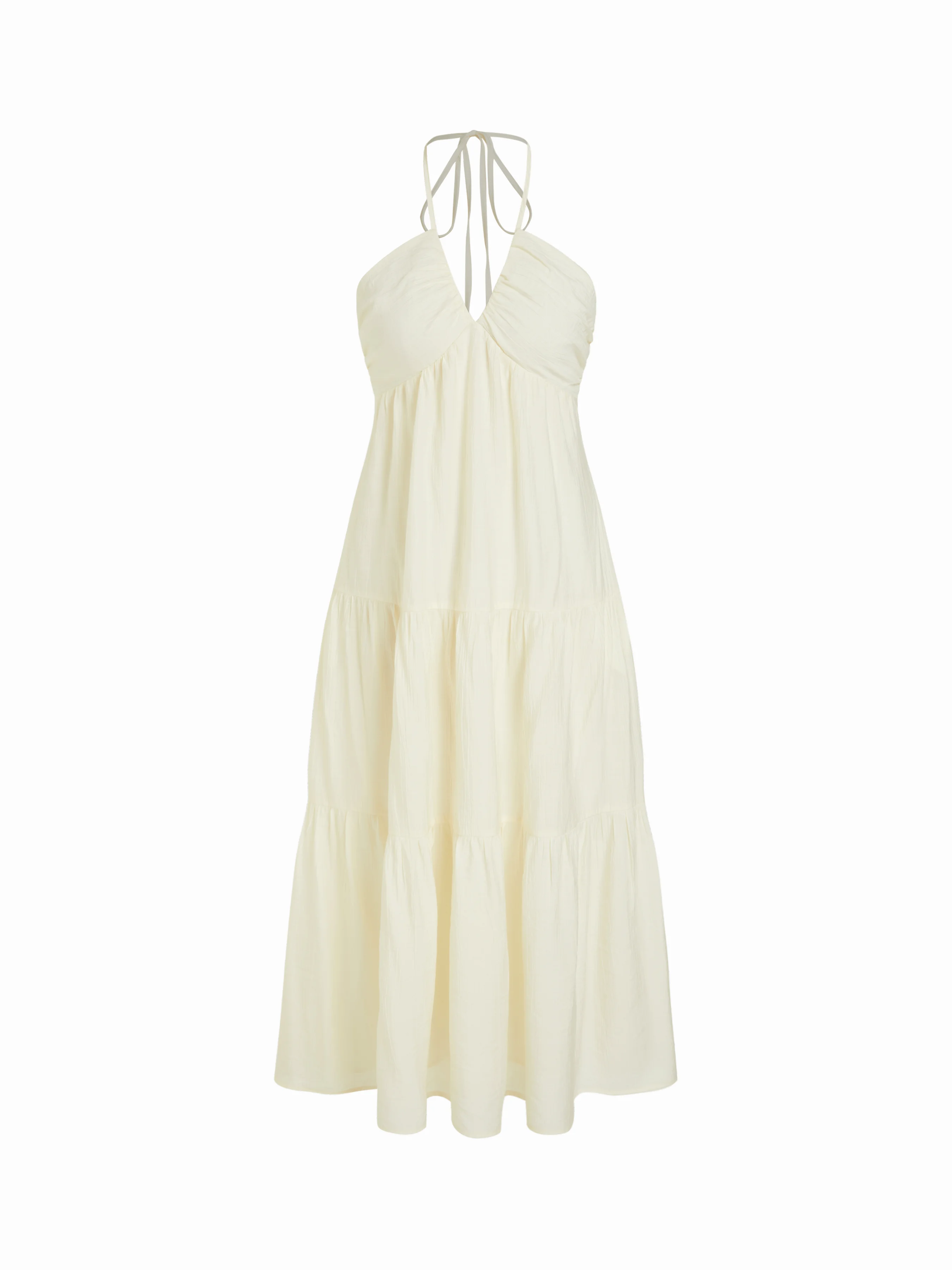 Halter Neckline Tie Back Draped Flared Maxi Dress