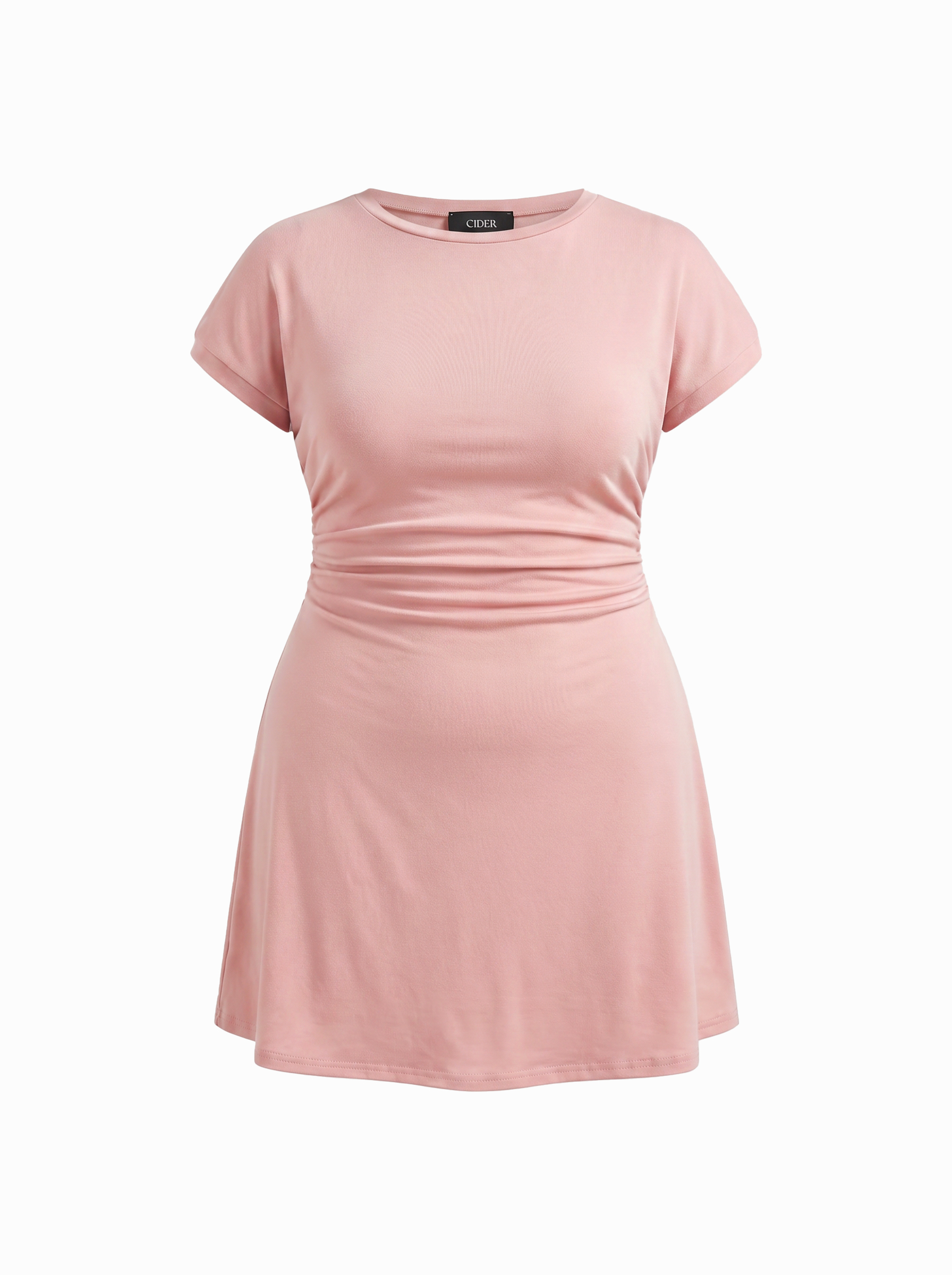 Cotton-blend Round Neckline Ruched Mini Dress Curve & Plus
