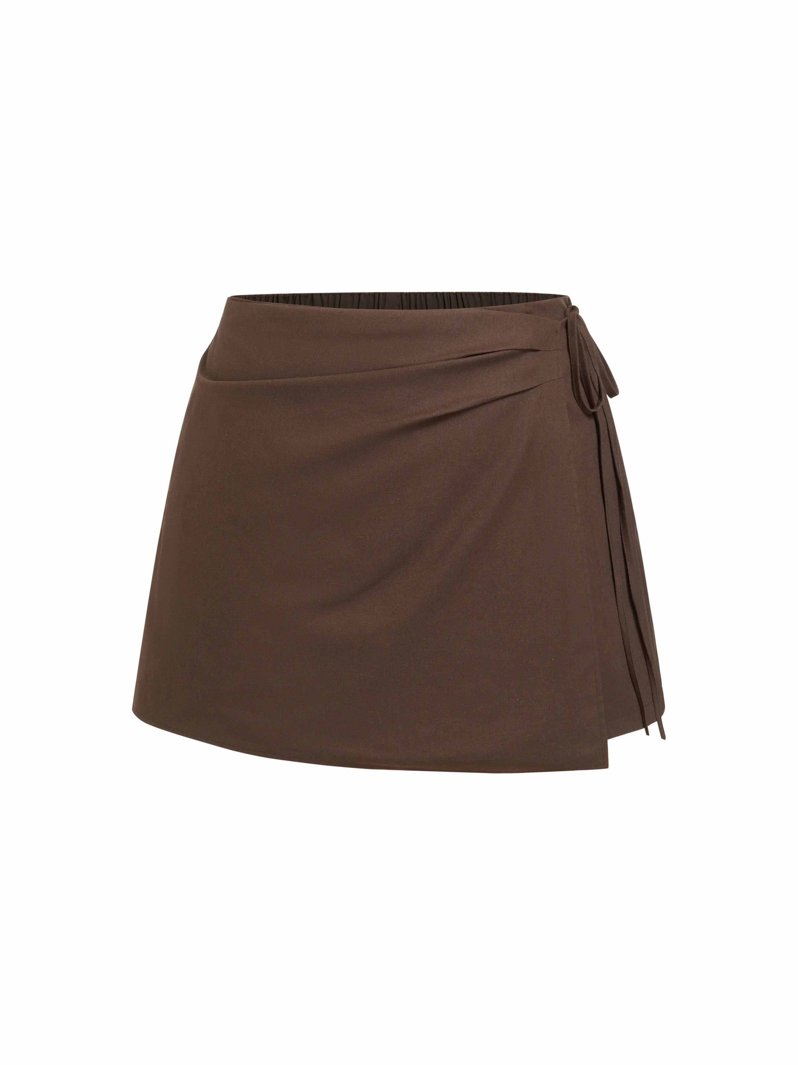 Linen-blend Wrap Front A-line Split Mini Skort Curve & Plus