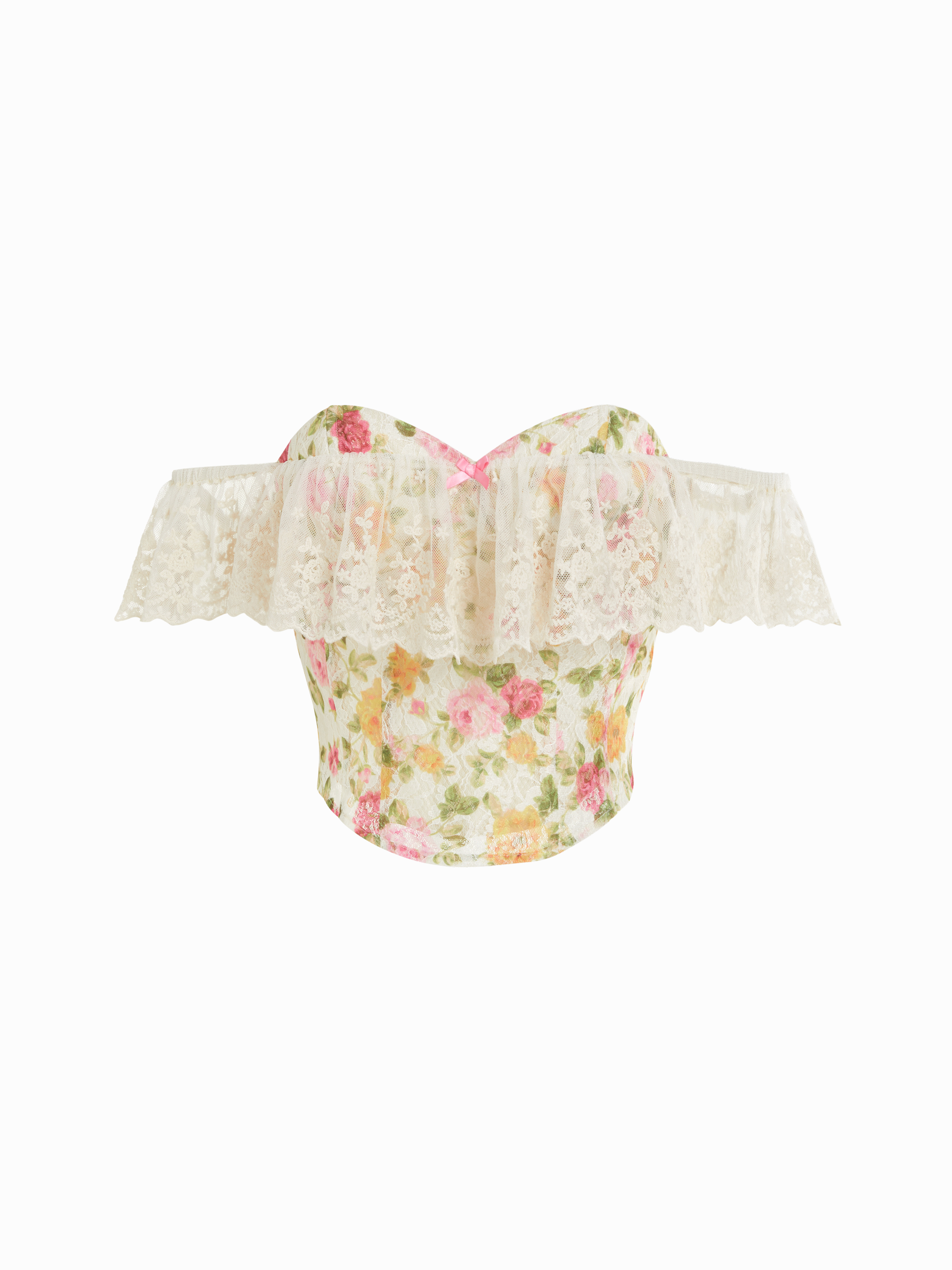 Lace Off-shoulder Floral Print Corset Top