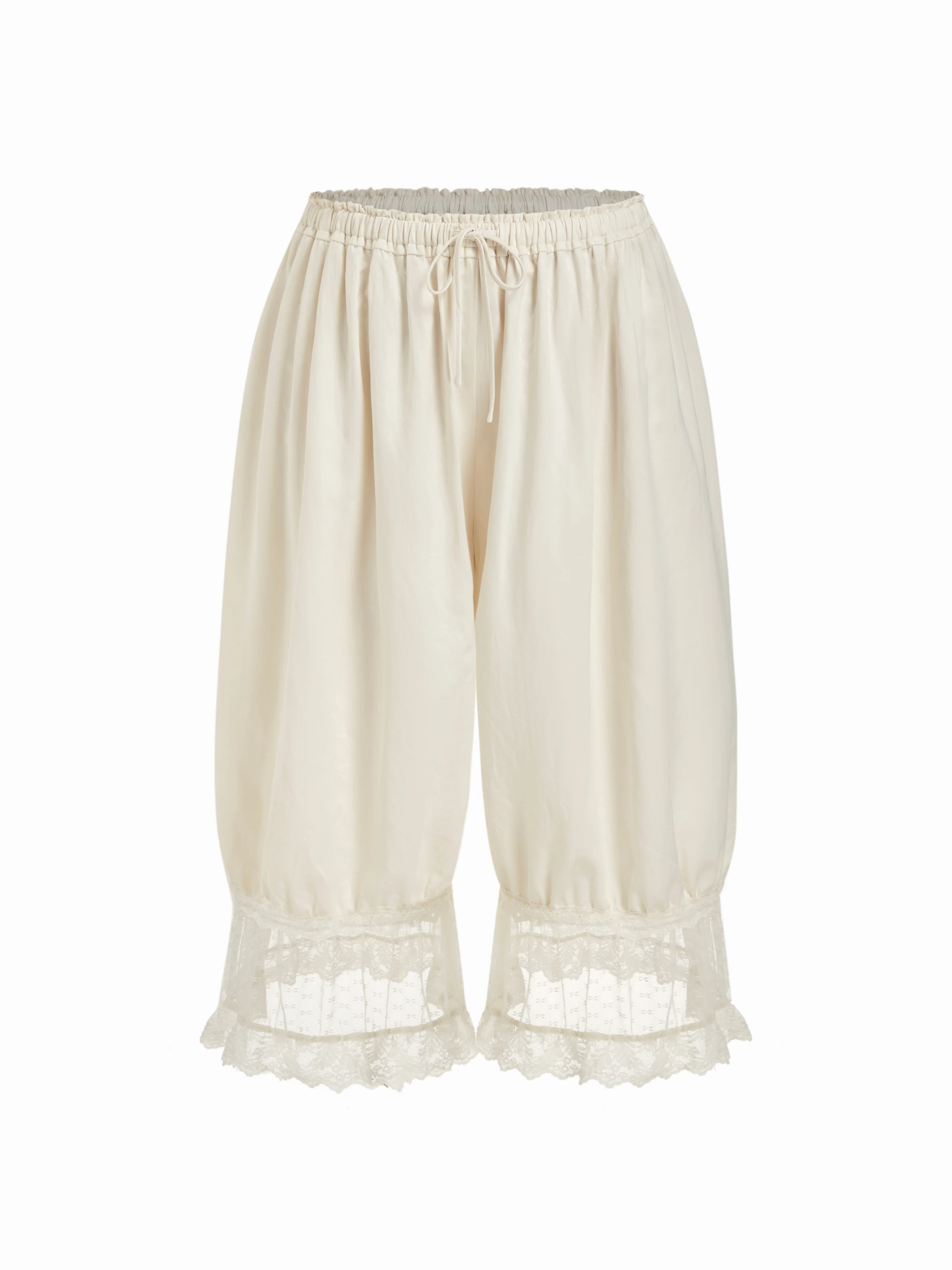 Mid Rise Lace Patched Drawstring Cropped Bloomer Pants Curve & Plus