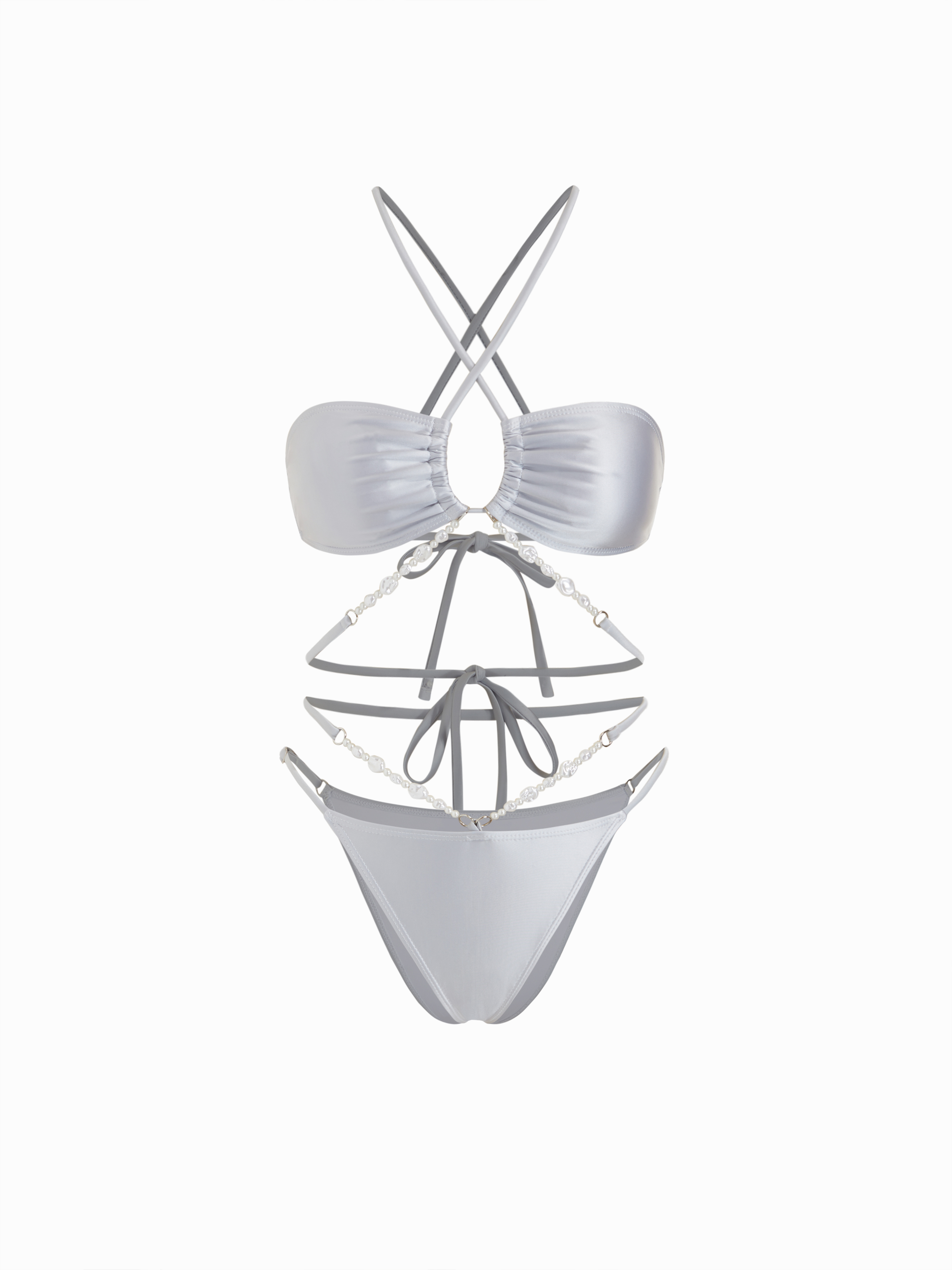 Ruched Crisscross Bikini with Pearl Chain Set