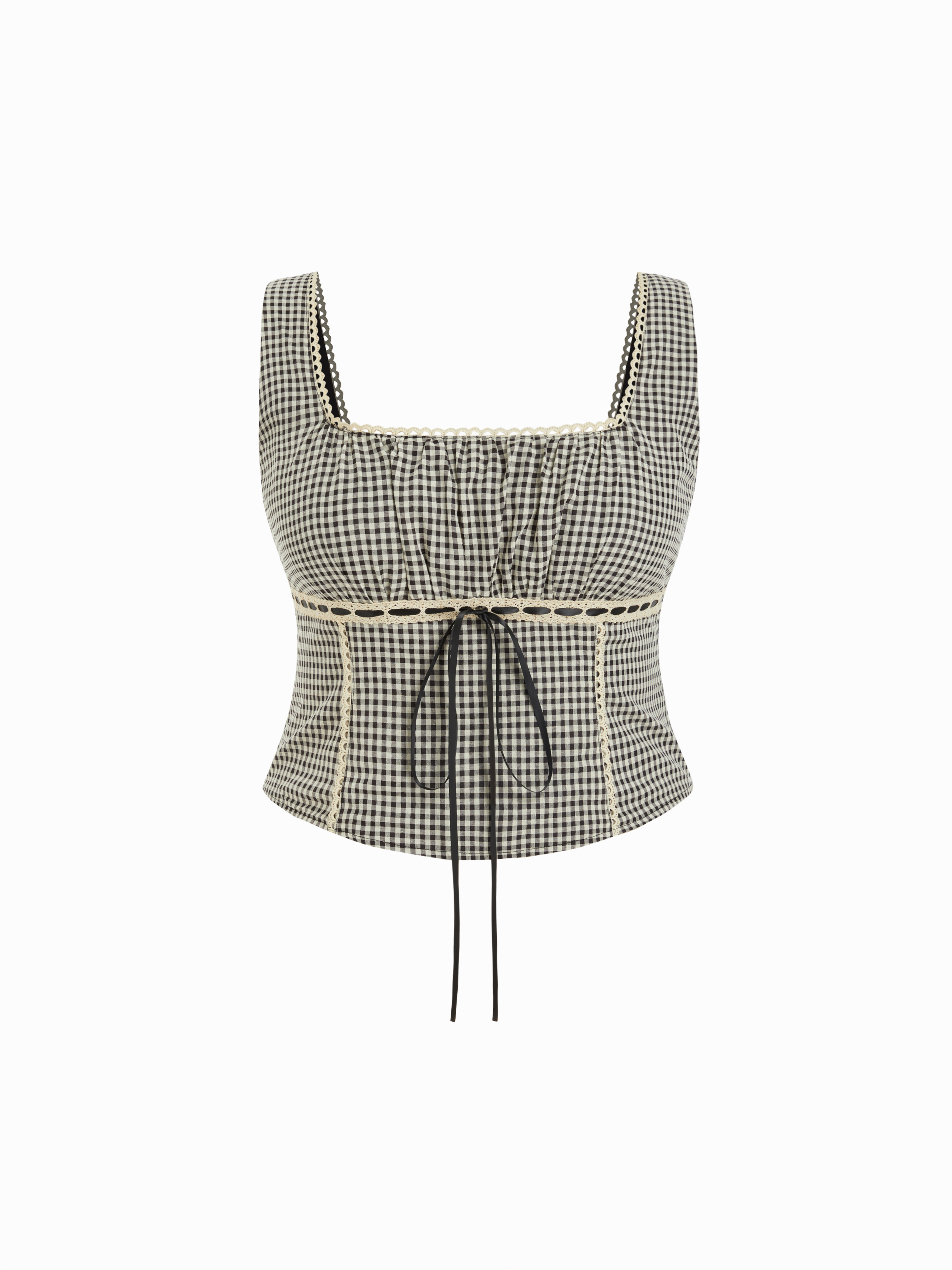 Gingham Square Neck Ruched Corset Tank Top Curve & Plus