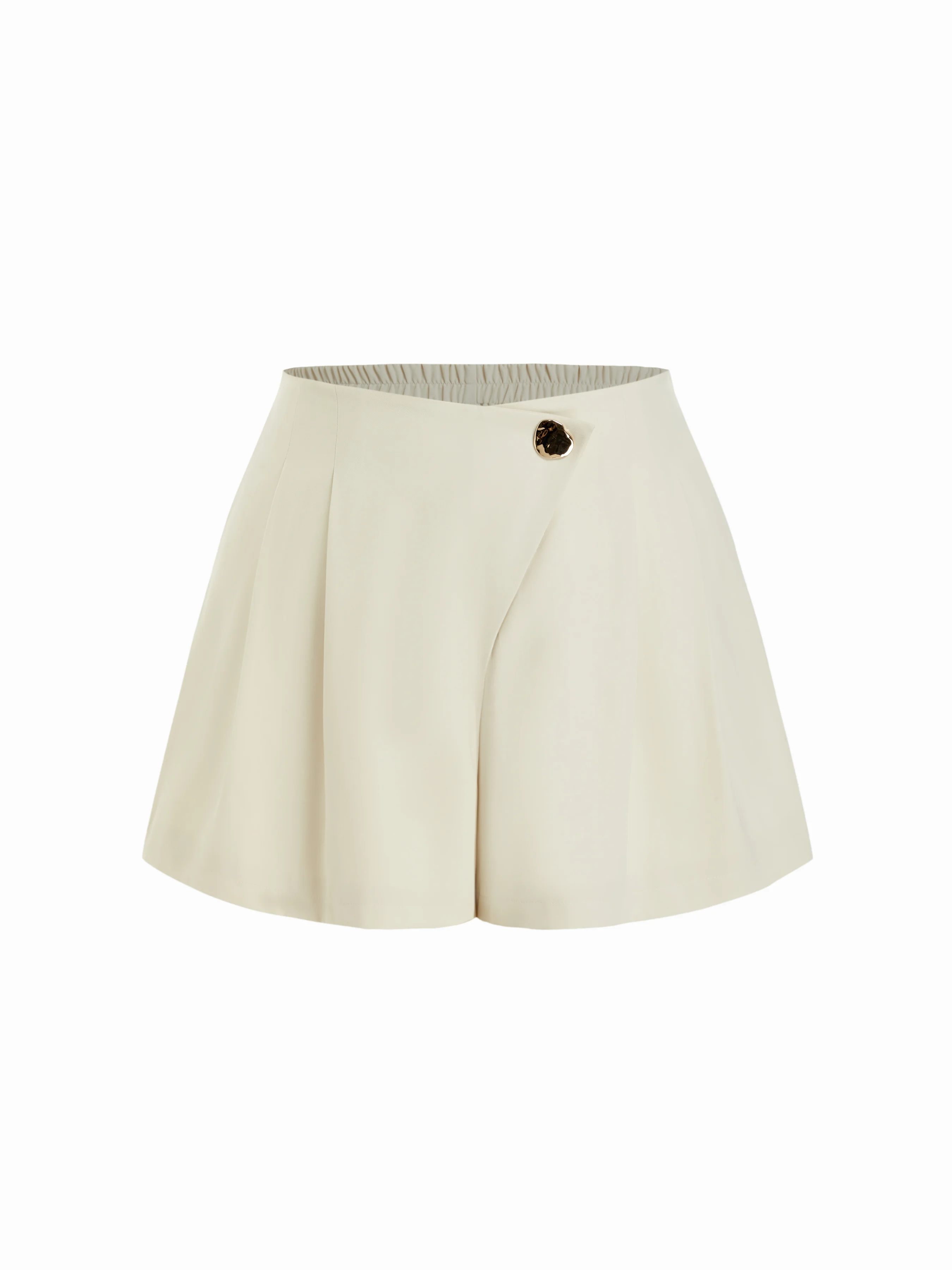 Mid Rise Asymmetrical Metal Detail Pleated Shorts Curve & Plus