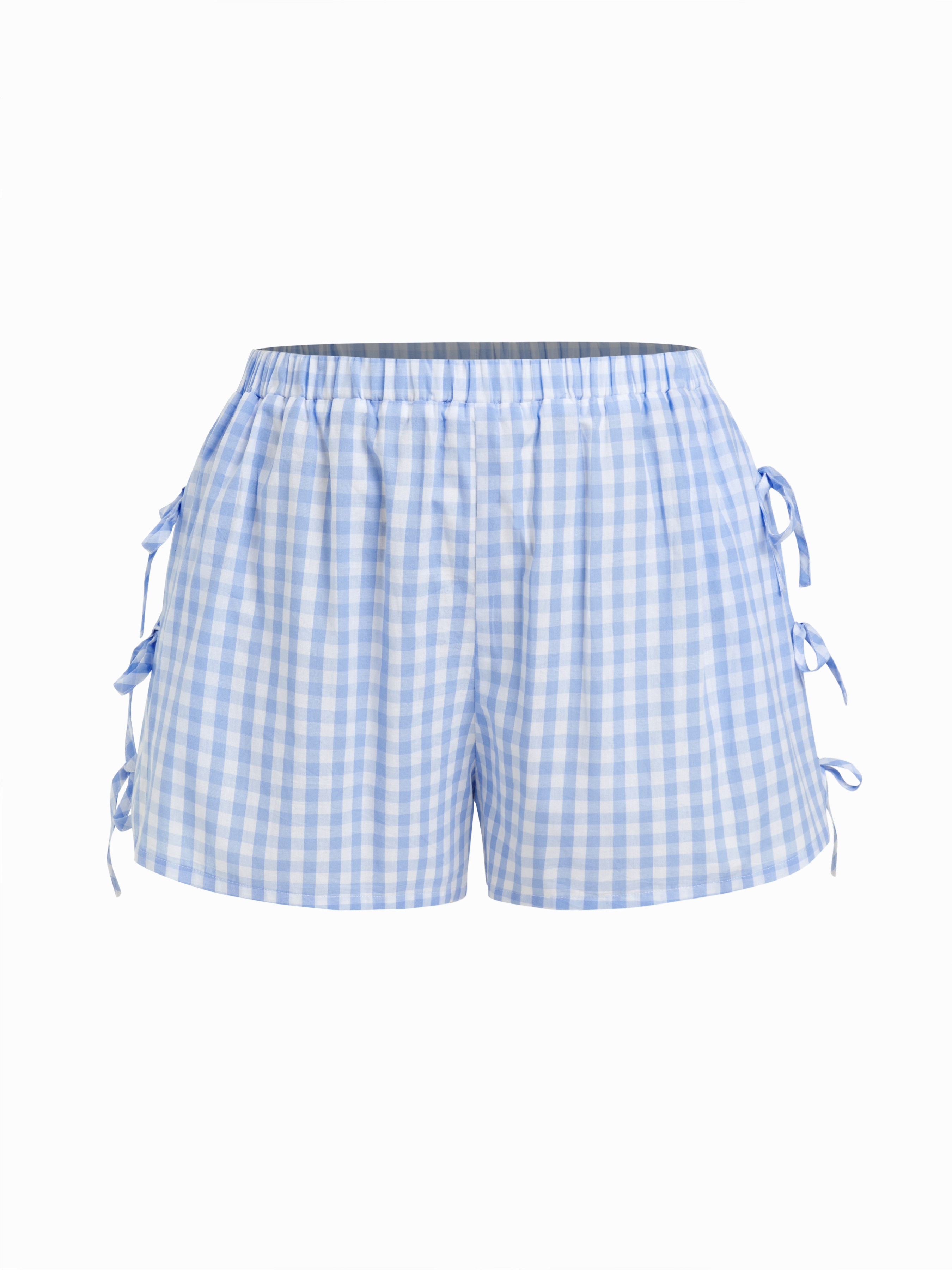 Cotton-blend Mid Rise Gingham Drawstring Shorts Curve & Plus