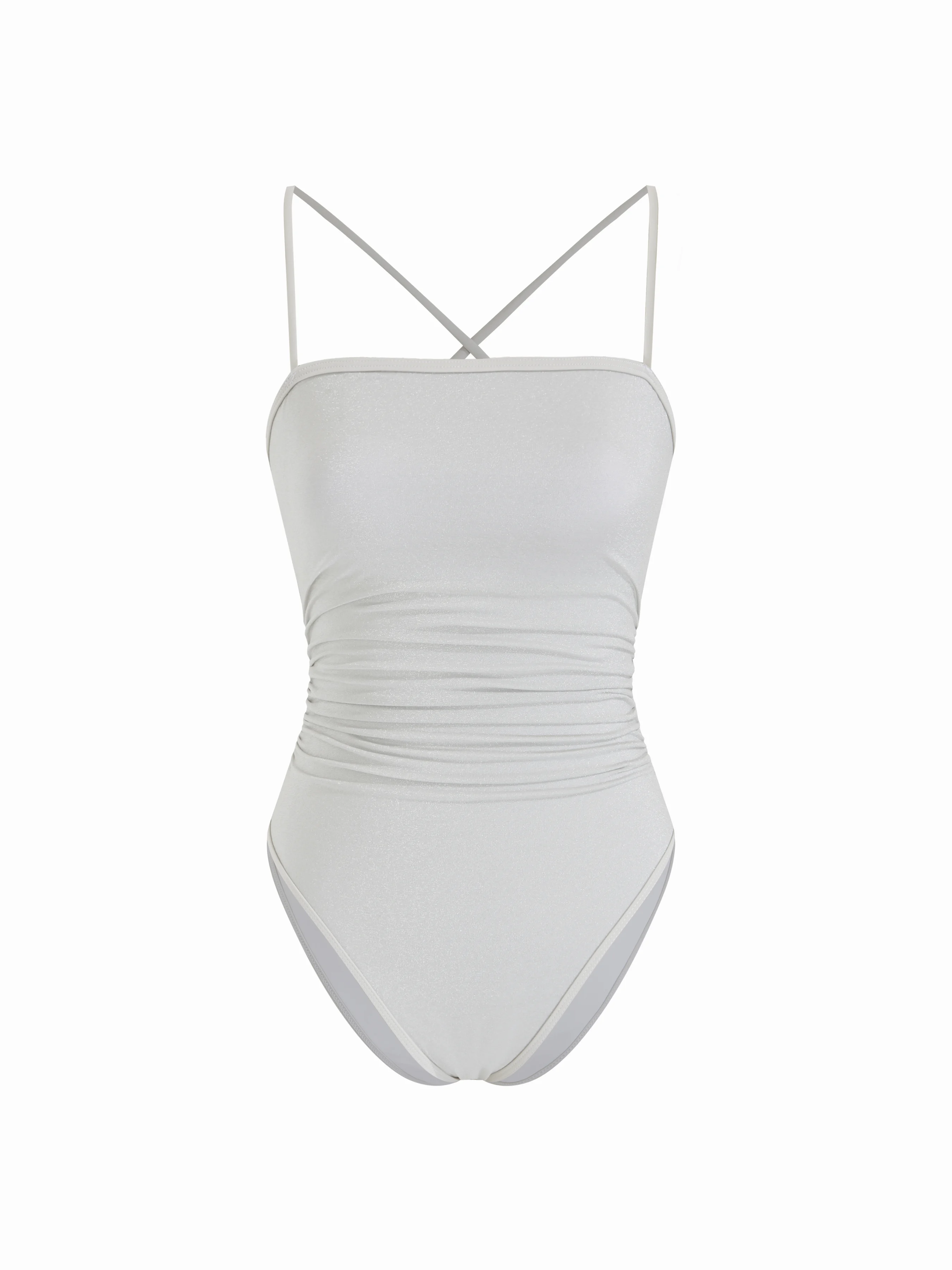 Glitter Square Neck Ruched Criss Cross One Piece Swimsuit