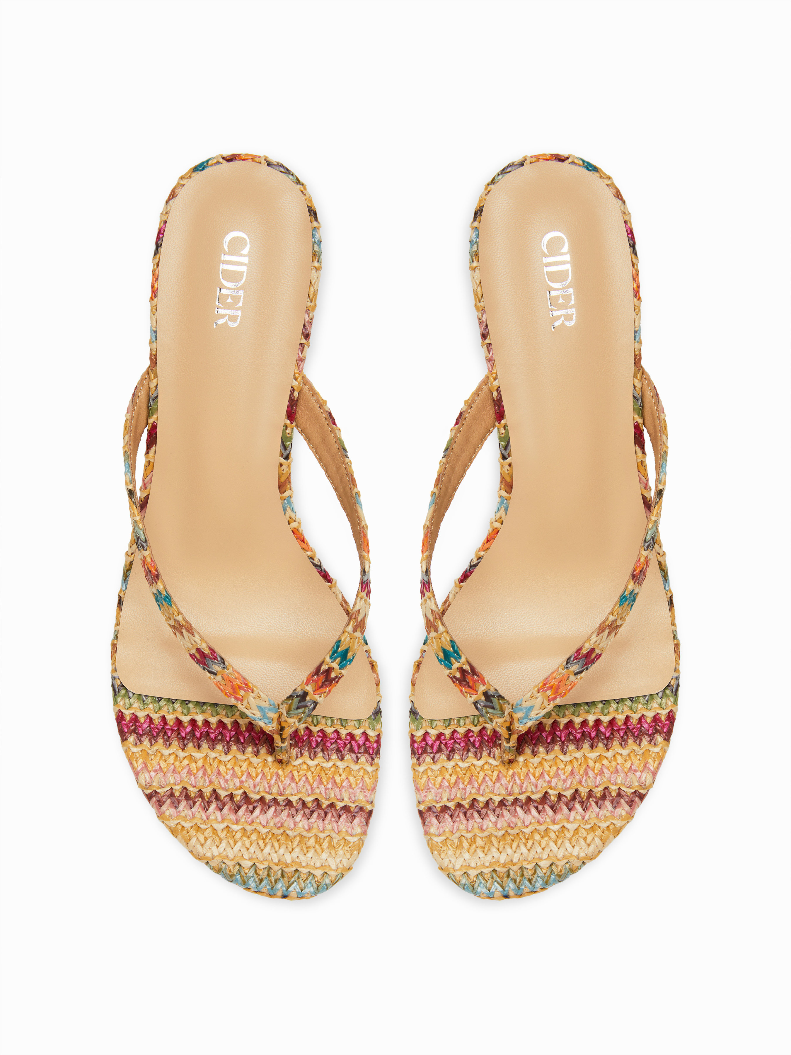 WOVEN FLIP-FLOP KITTEN HEELED SANDALS