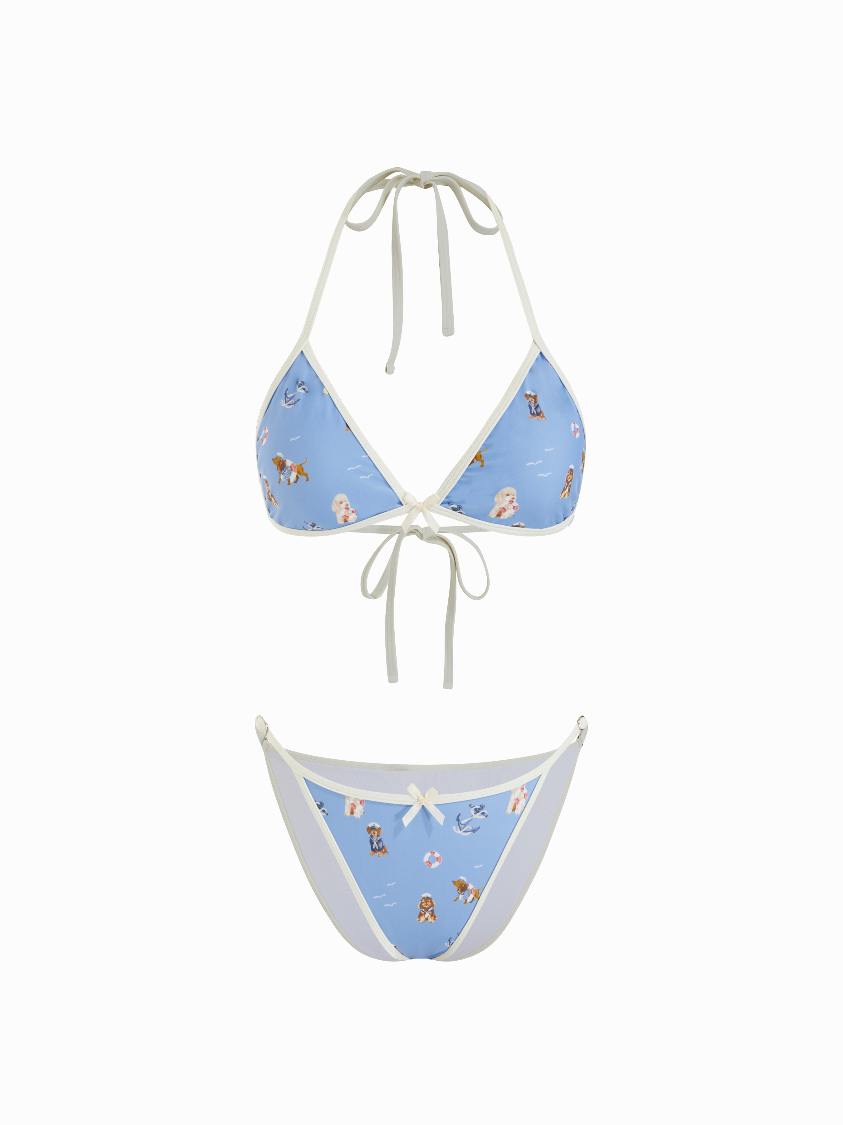 Halter Neckline Animal Graphic Bowknot Triangle Bikini Set