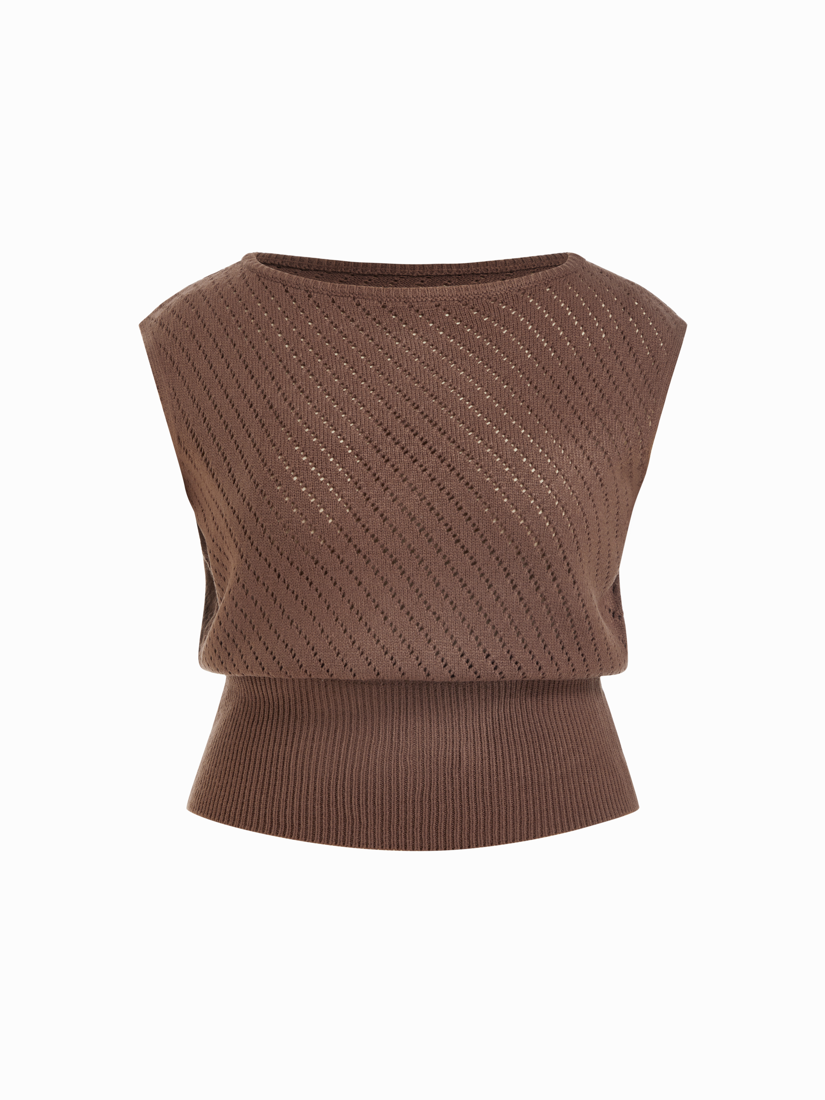 Knit Boat Neck Hollow Out Top Curve & Plus