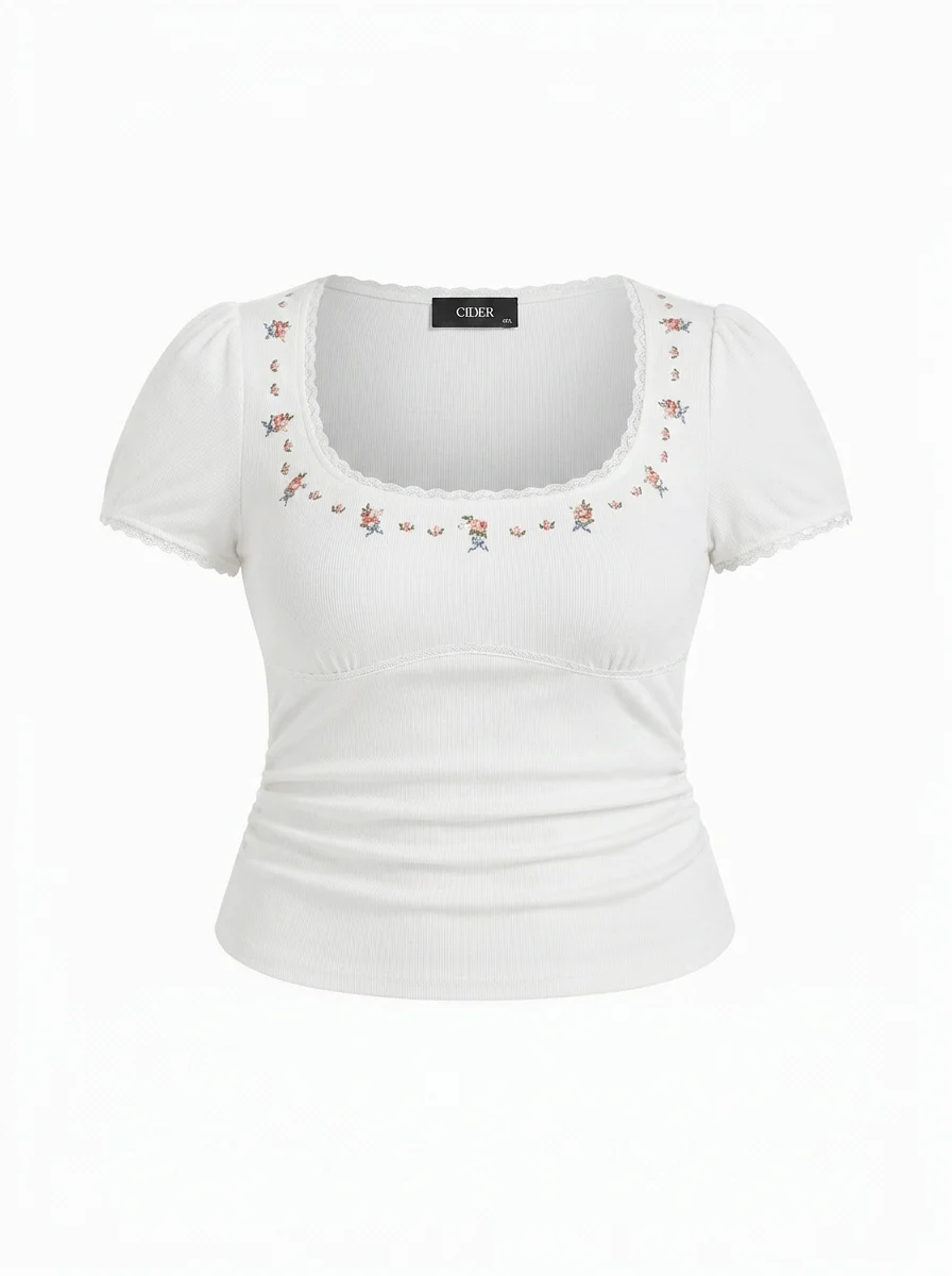 Cotton-blend Floral Print Ruched Top Curve & Plus
