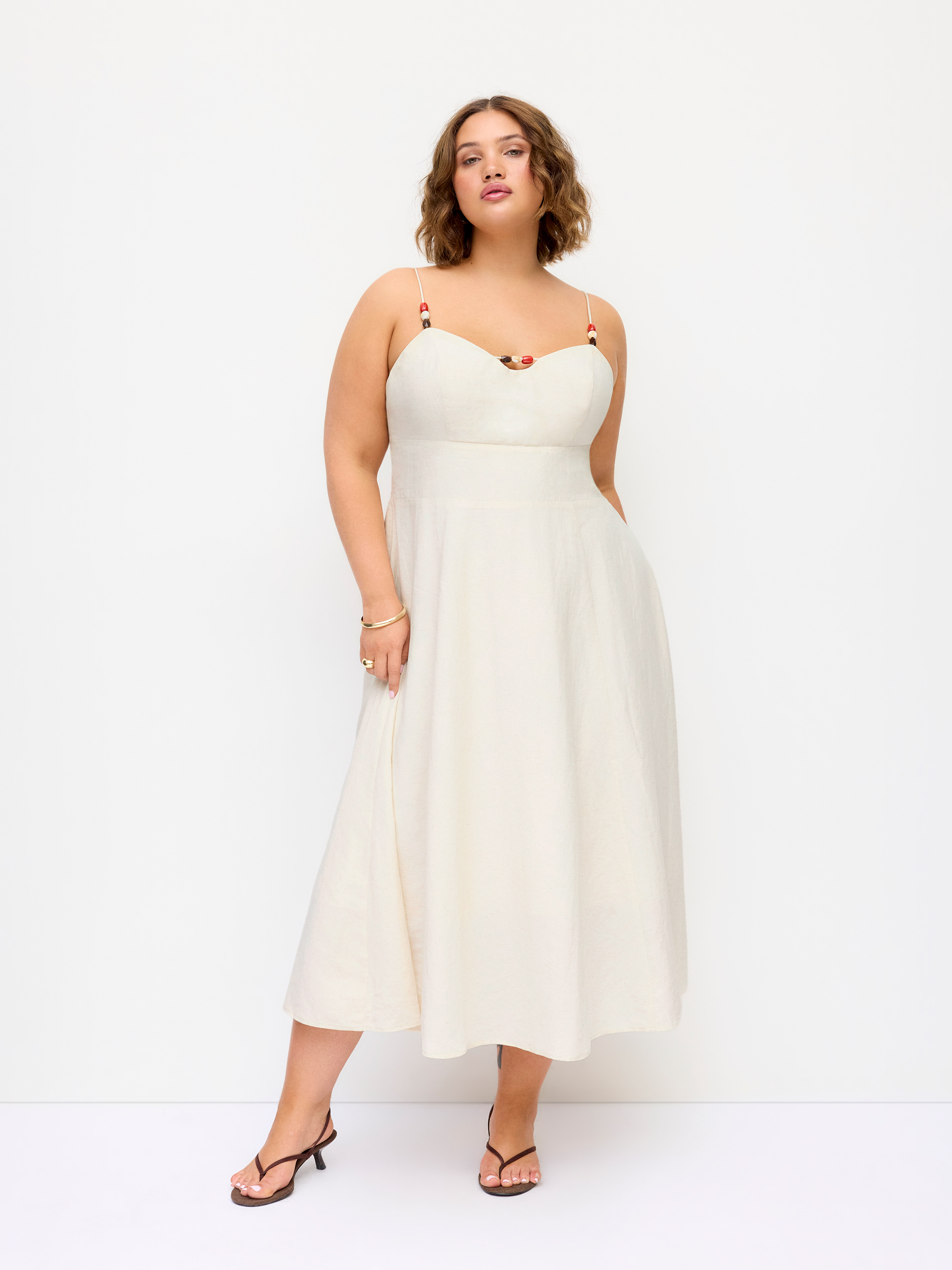 Linen-blend Sweetheart Neck Metallic Decor A-line Maxi Dress Curve & Plus