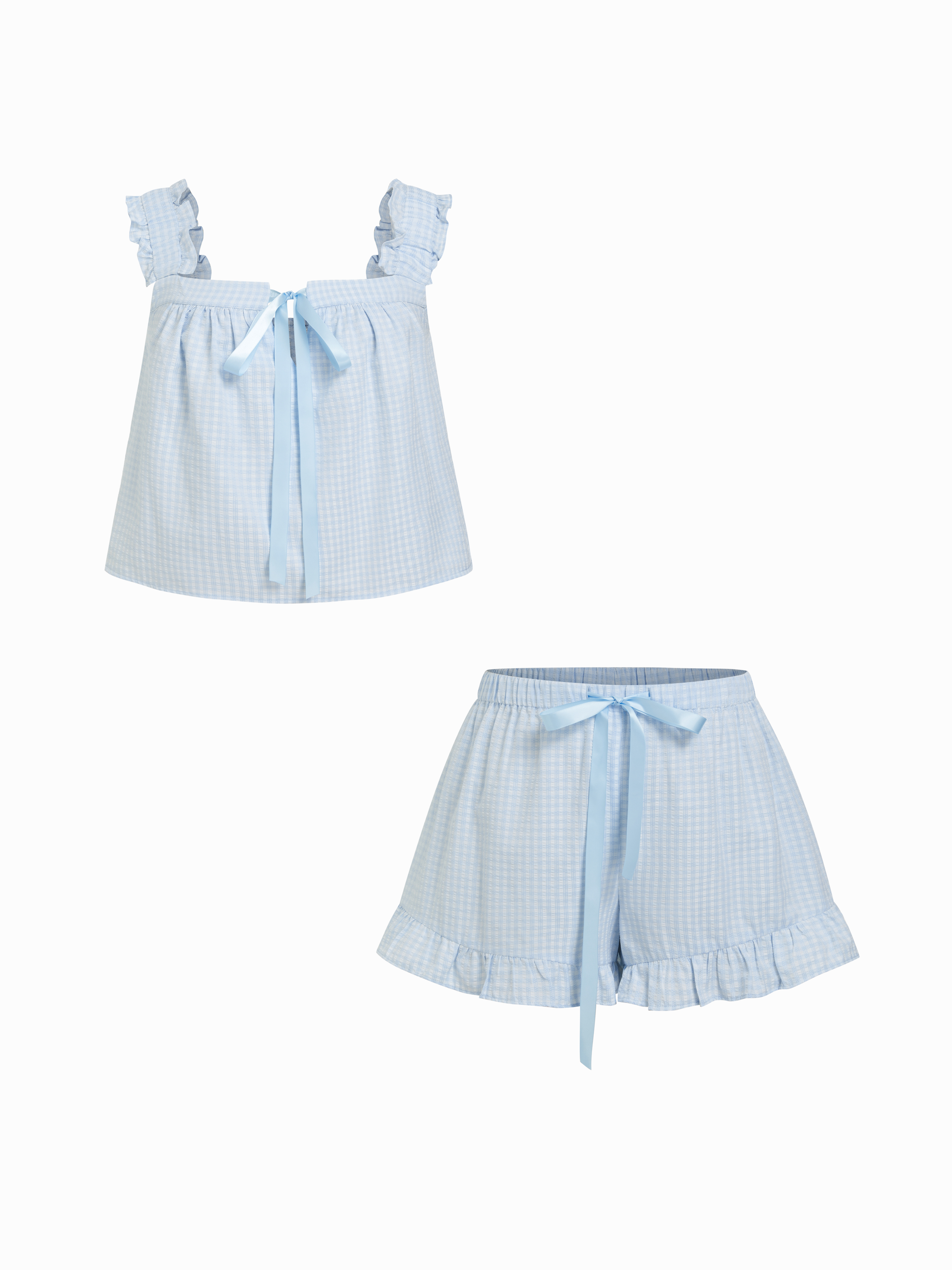 Textured Ruffled Stripe Bowknot Top & Mid Rise Micro Shorts Set Curve & Plus