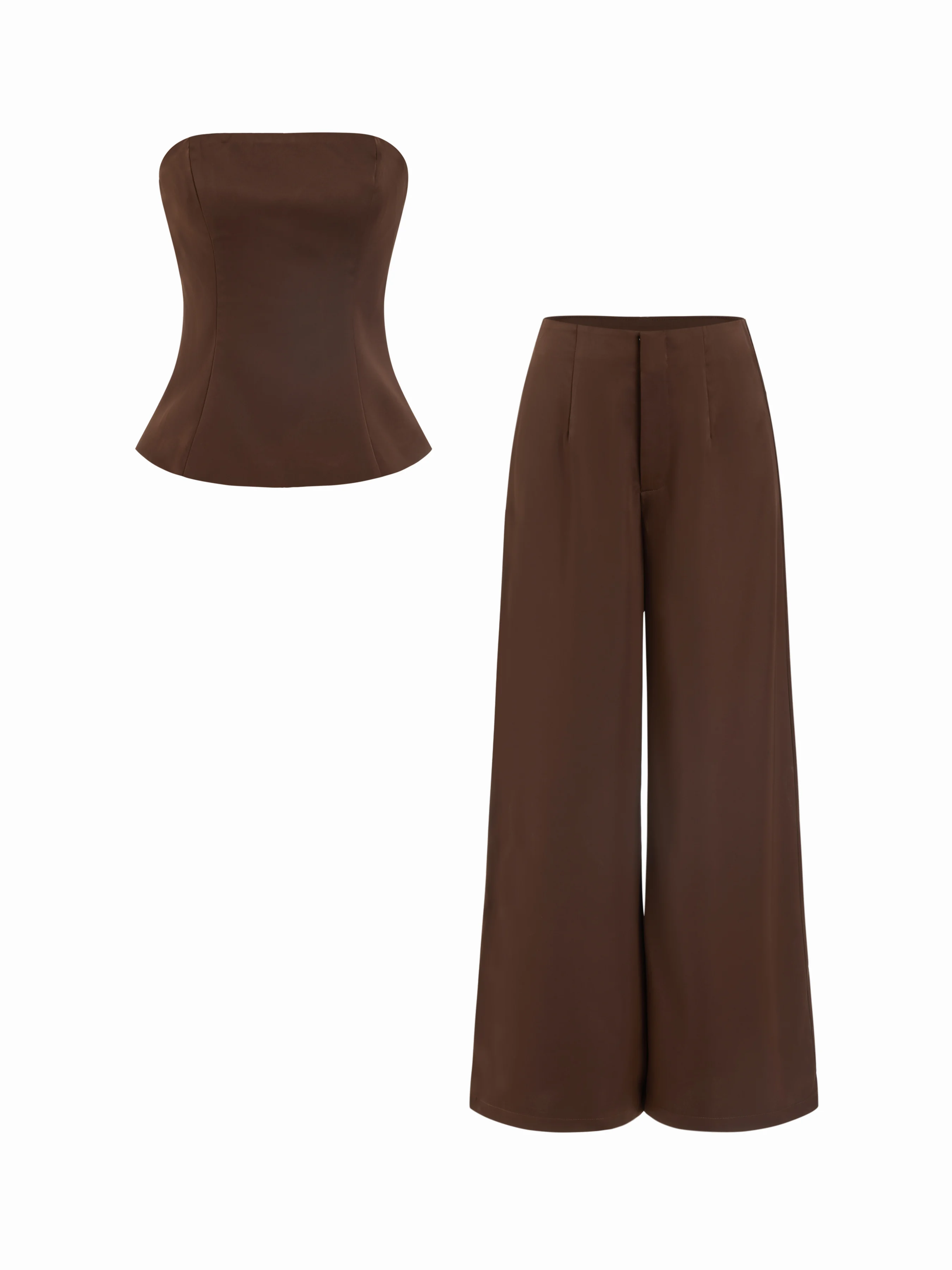 High Stretch Peplum Bandeau Top & Mid Rise Wide Leg Trousers Set