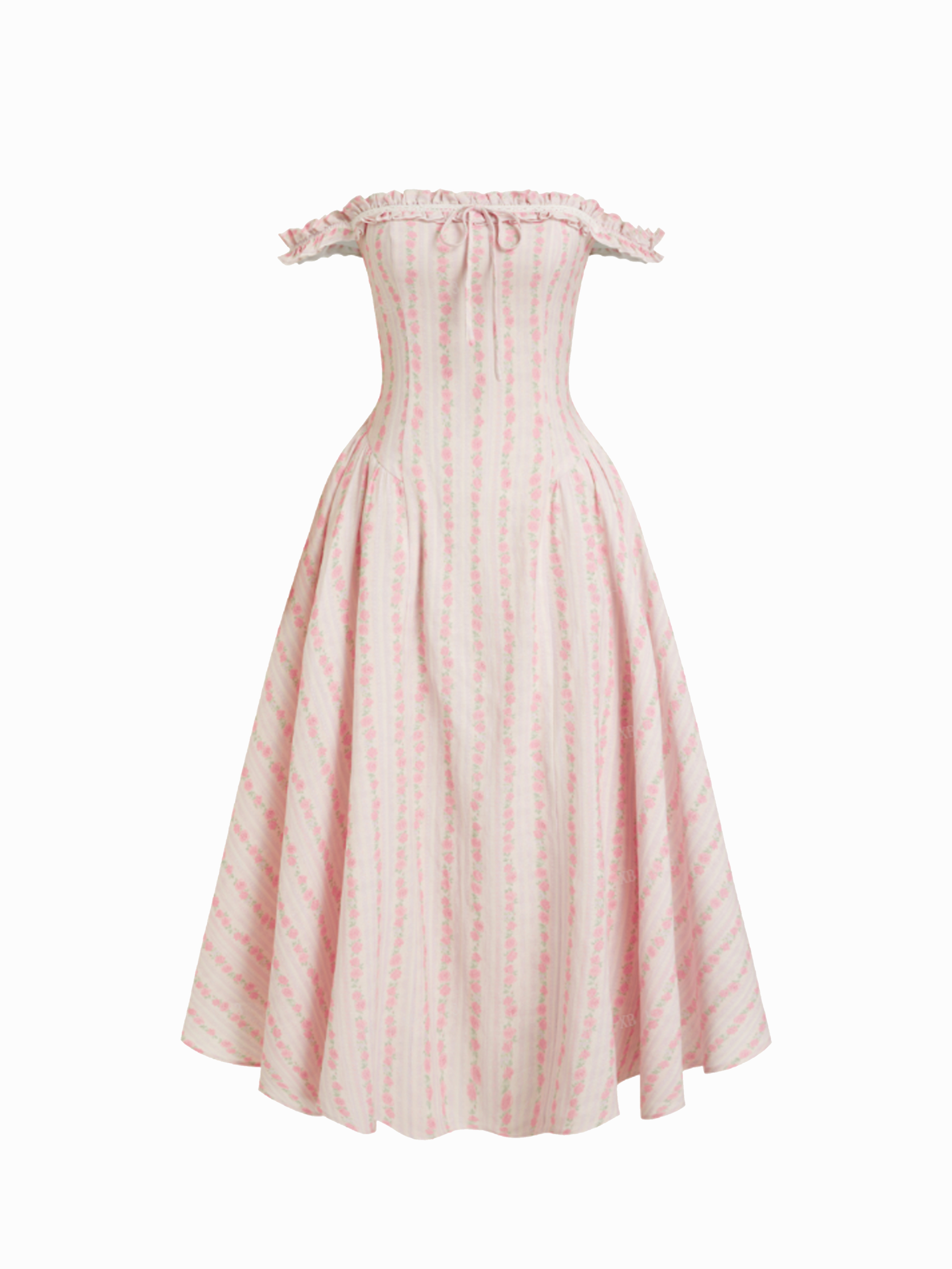 Floral Off-shoulder Ruffle Sleeve Bowknot Flared Midi Dress