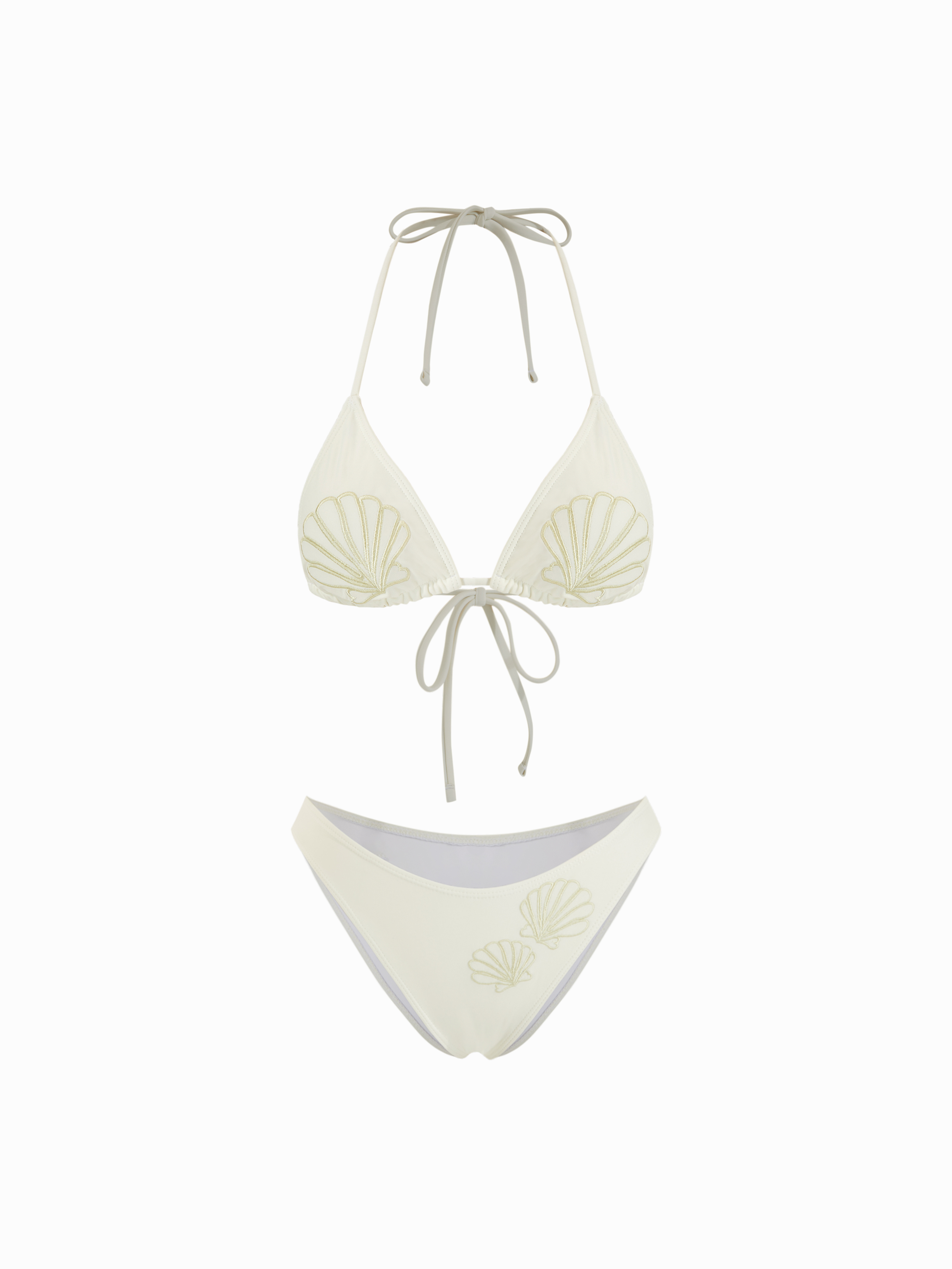 Halter Shell Embroidery Triangle Bikini Set