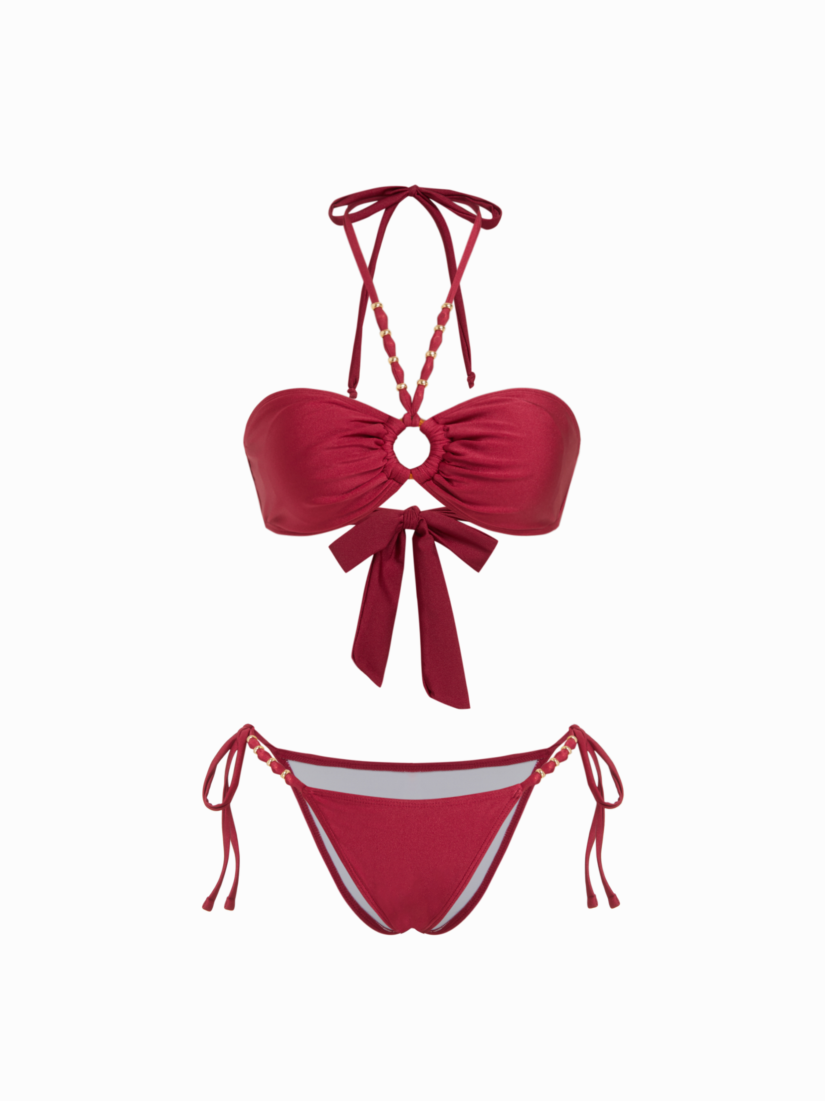 Halter Neckline Criss-Cross Bowknot Tie Side Bikini Set