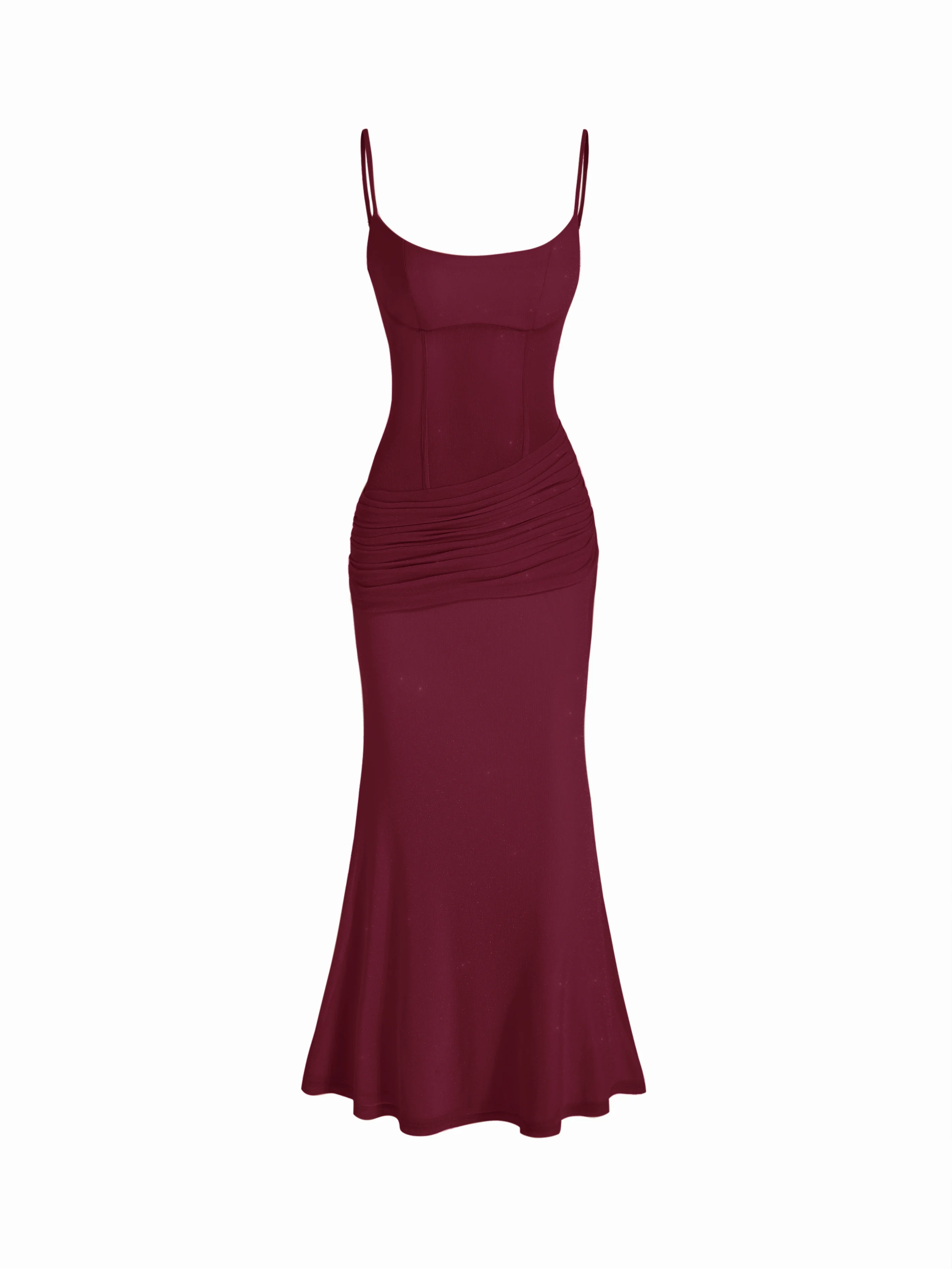 Mesh Sculptural V-neck Pleated Corset Glitter Bobycon Maxi Dress