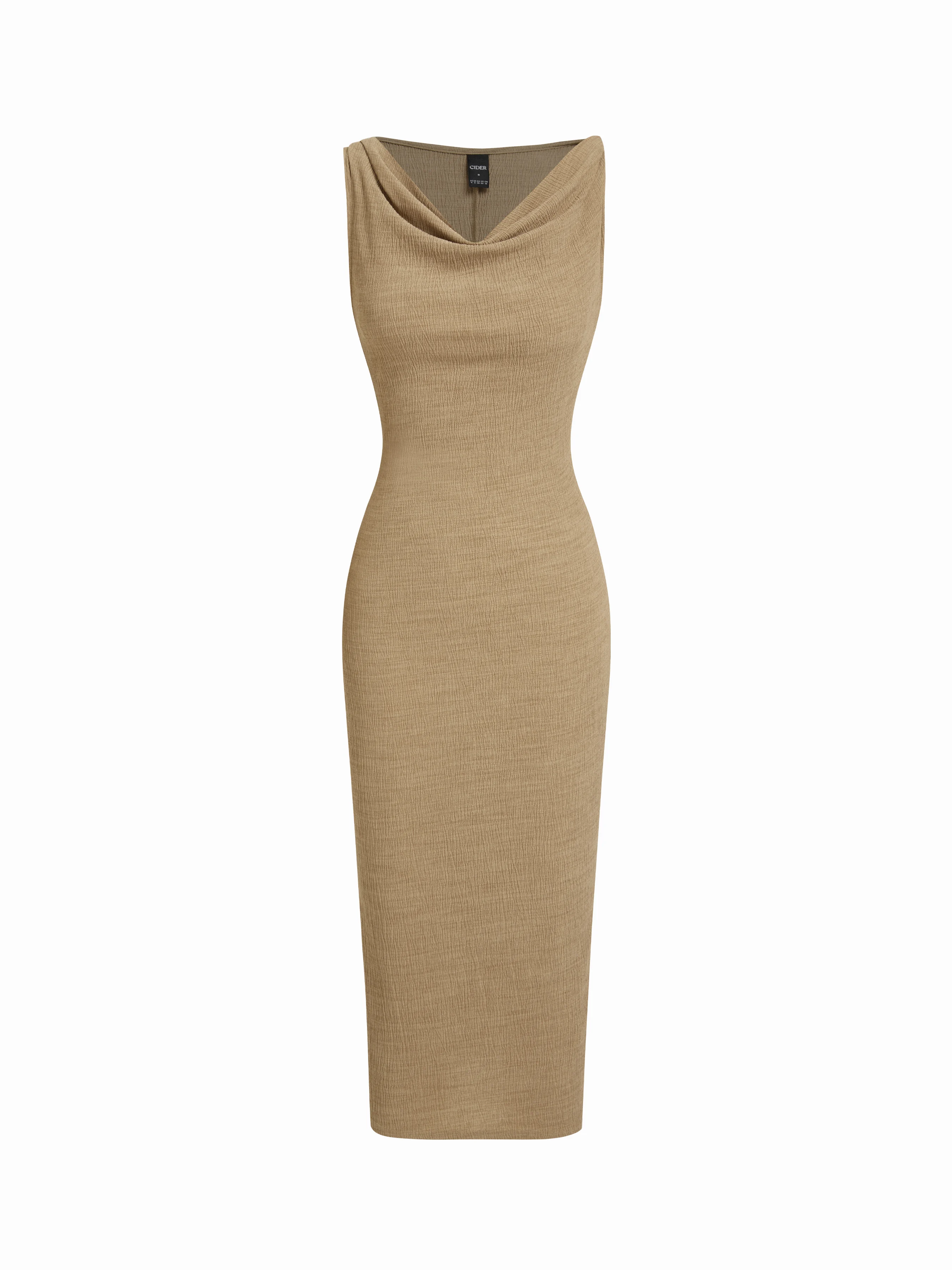 Textured Cowl Neck Bodycon Midi Dress