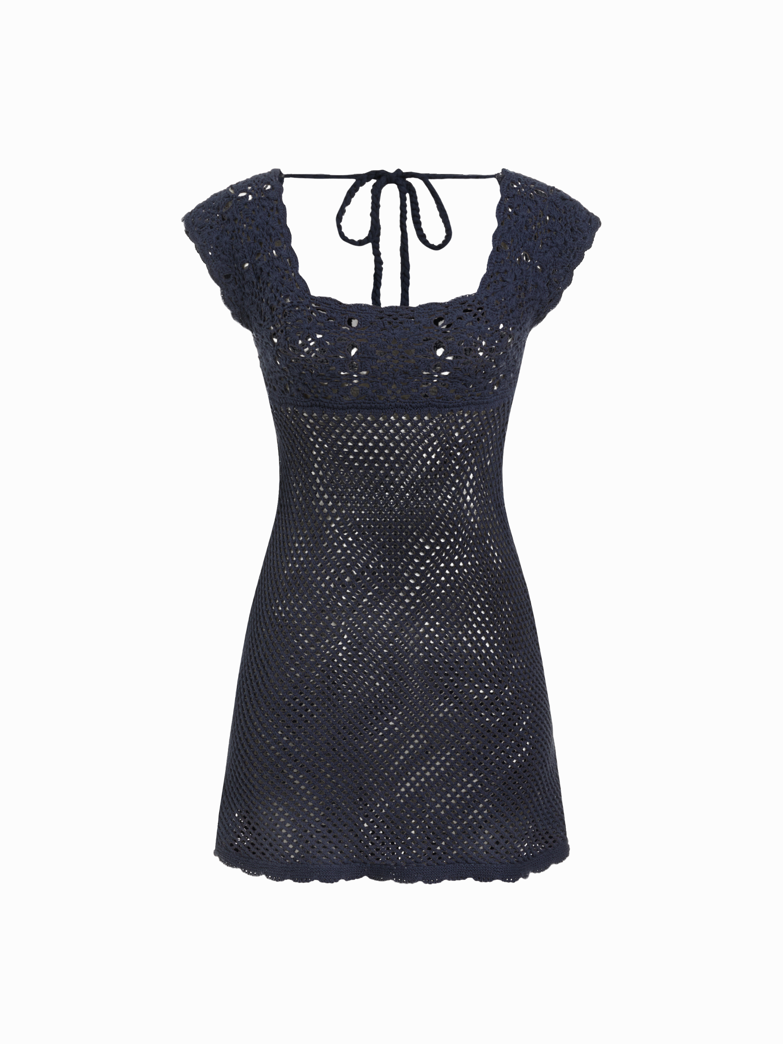 Crochet Square Neck Knitted Sheer Beach Dress
