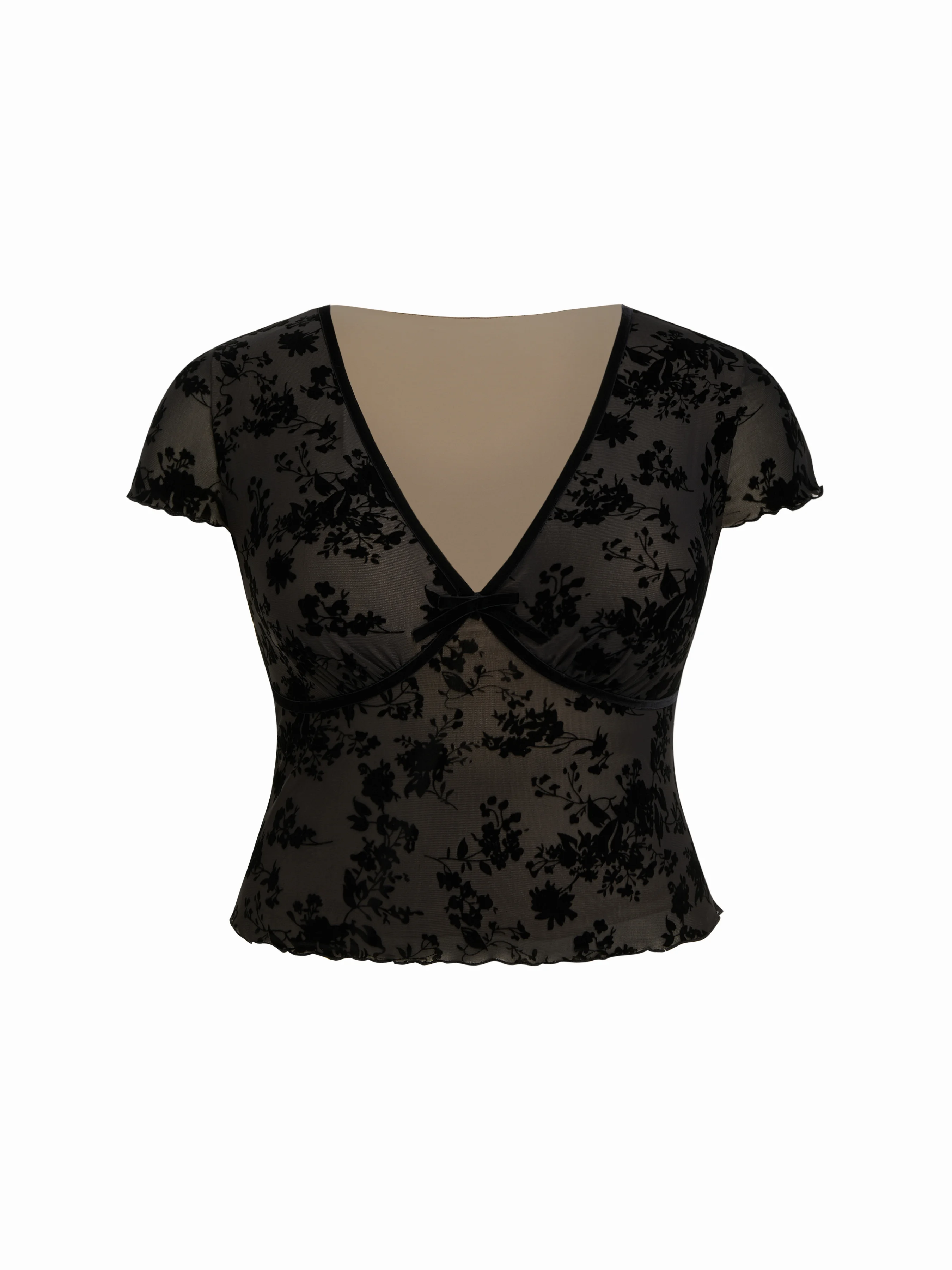 Lace Floral V-neck Top Curve & Plus