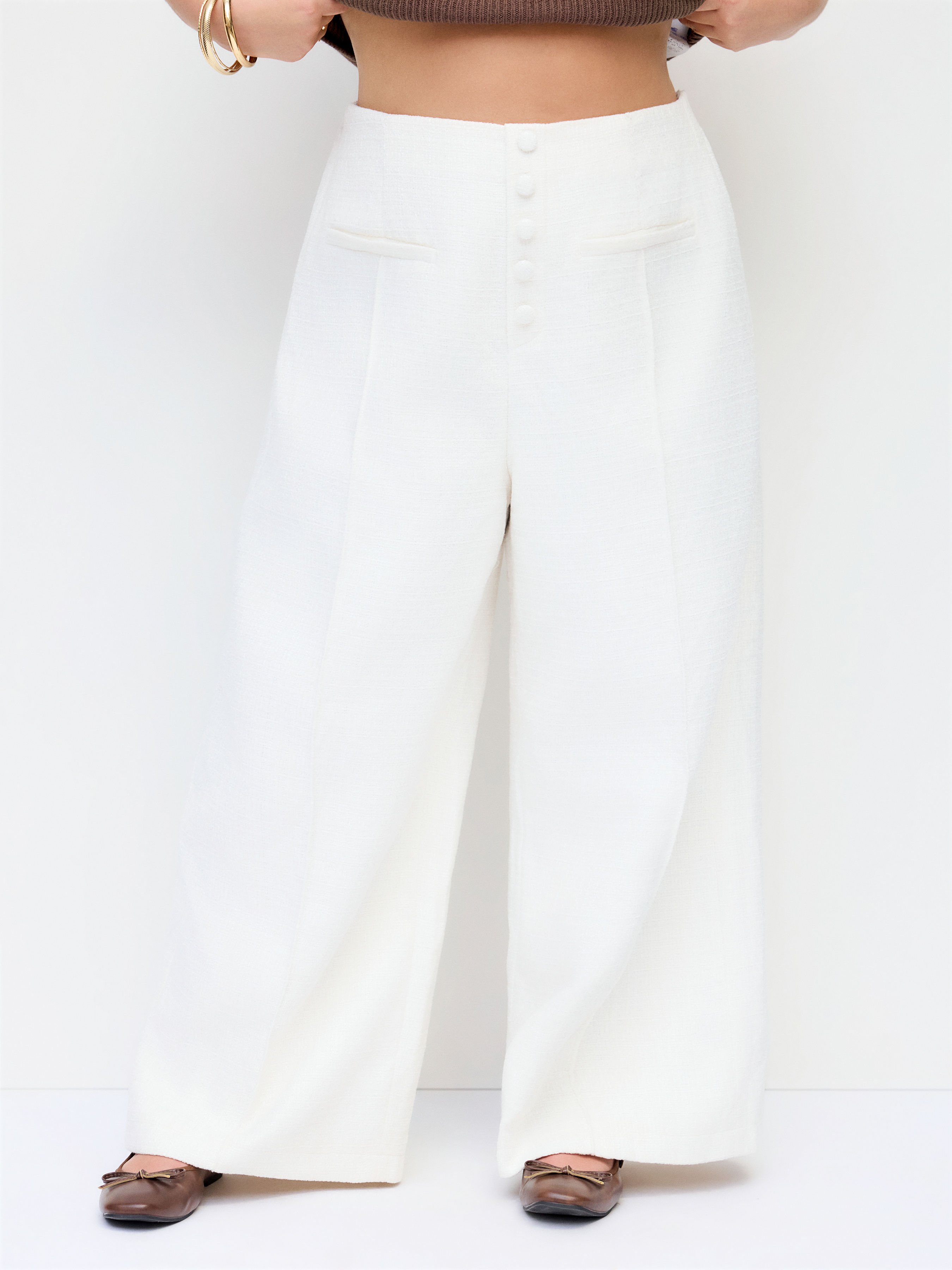 Tweed Mid Rise Wide Leg Trousers Curve & Plus