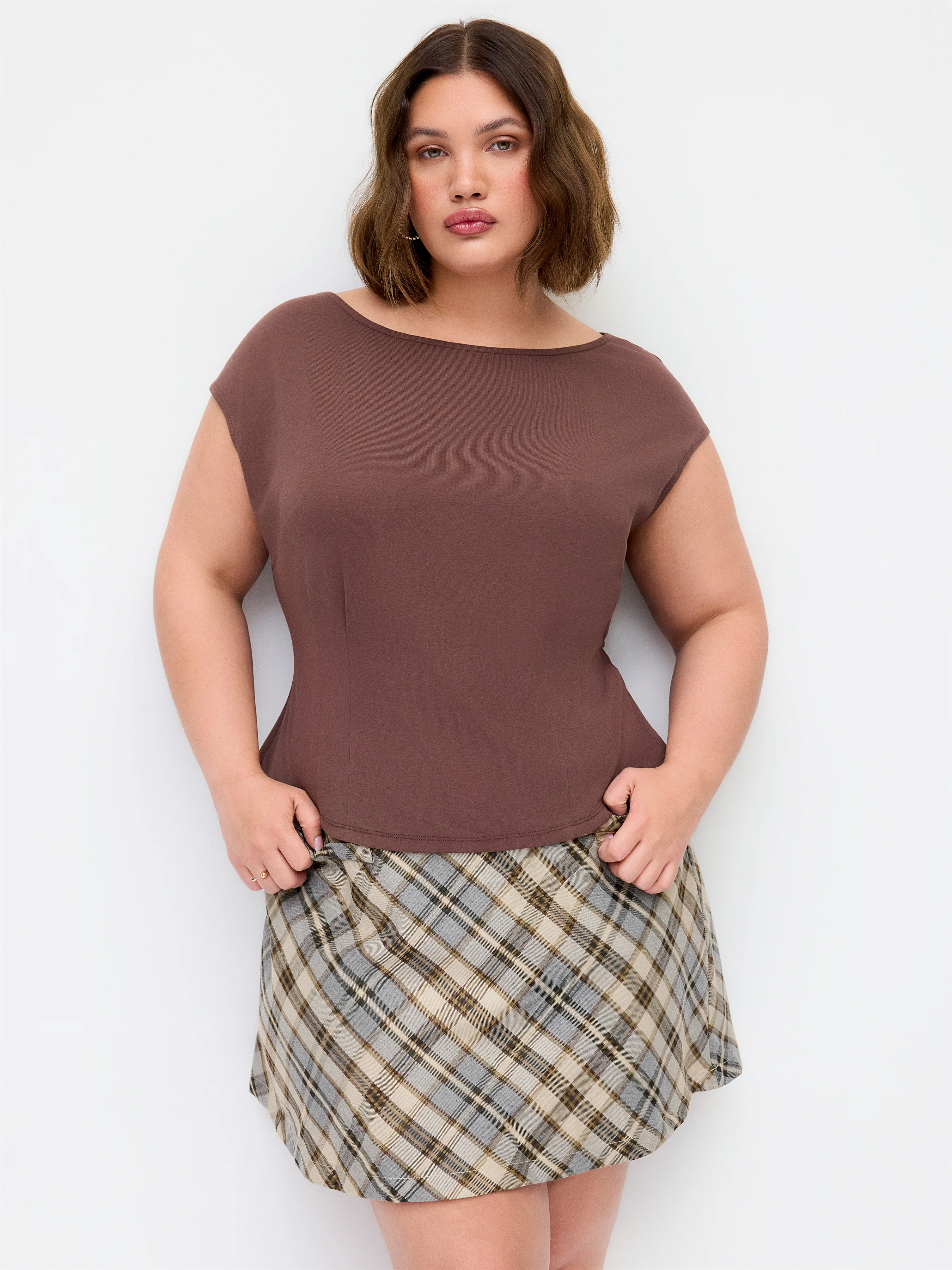 Plaid Low Rise A-line Mini Skirt Curve & Plus