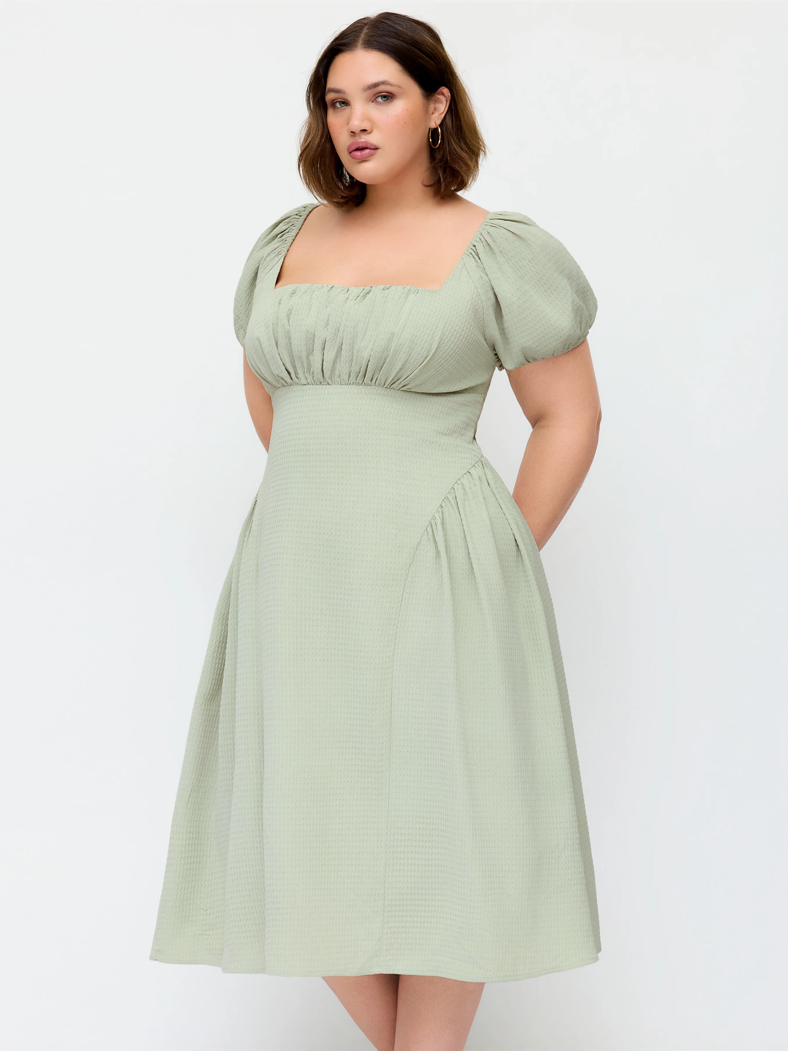 Square Neck Puff Sleeve Ruched Milkmaid Maxi Dress Curve & Plus