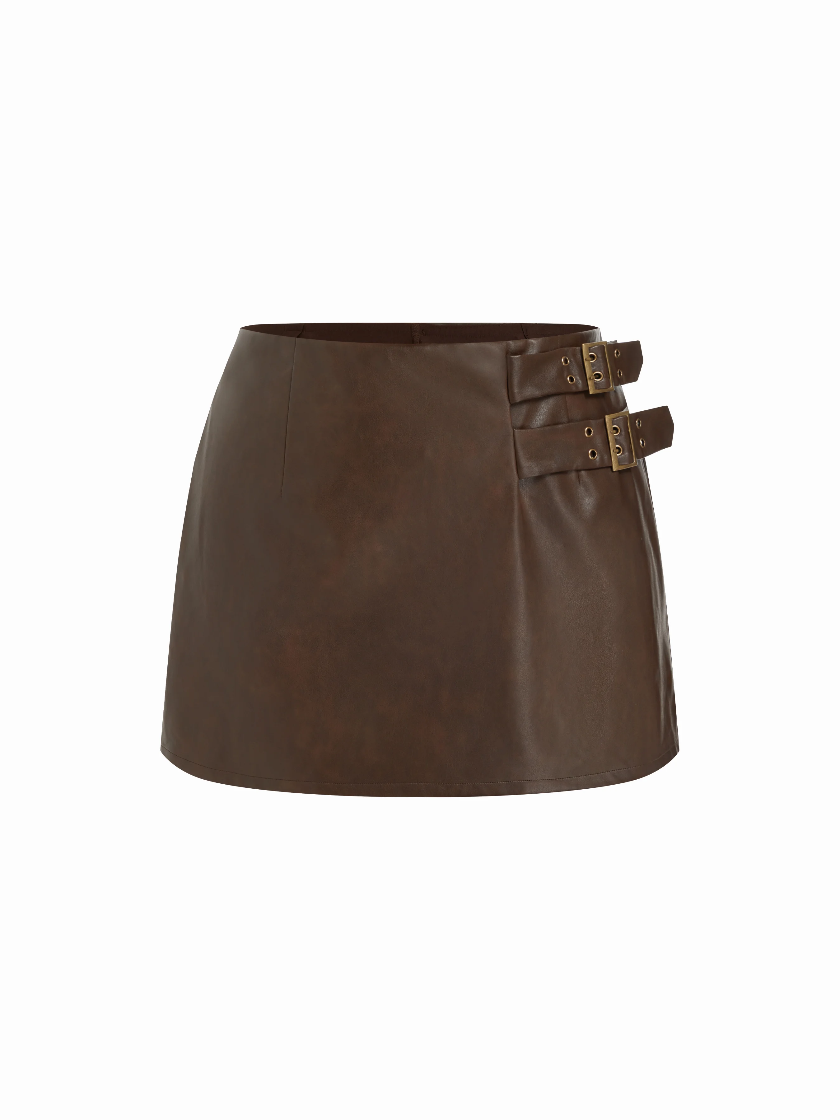 Faux Leather Mid Rise Belted A-line Mini Skort Curve & Plus